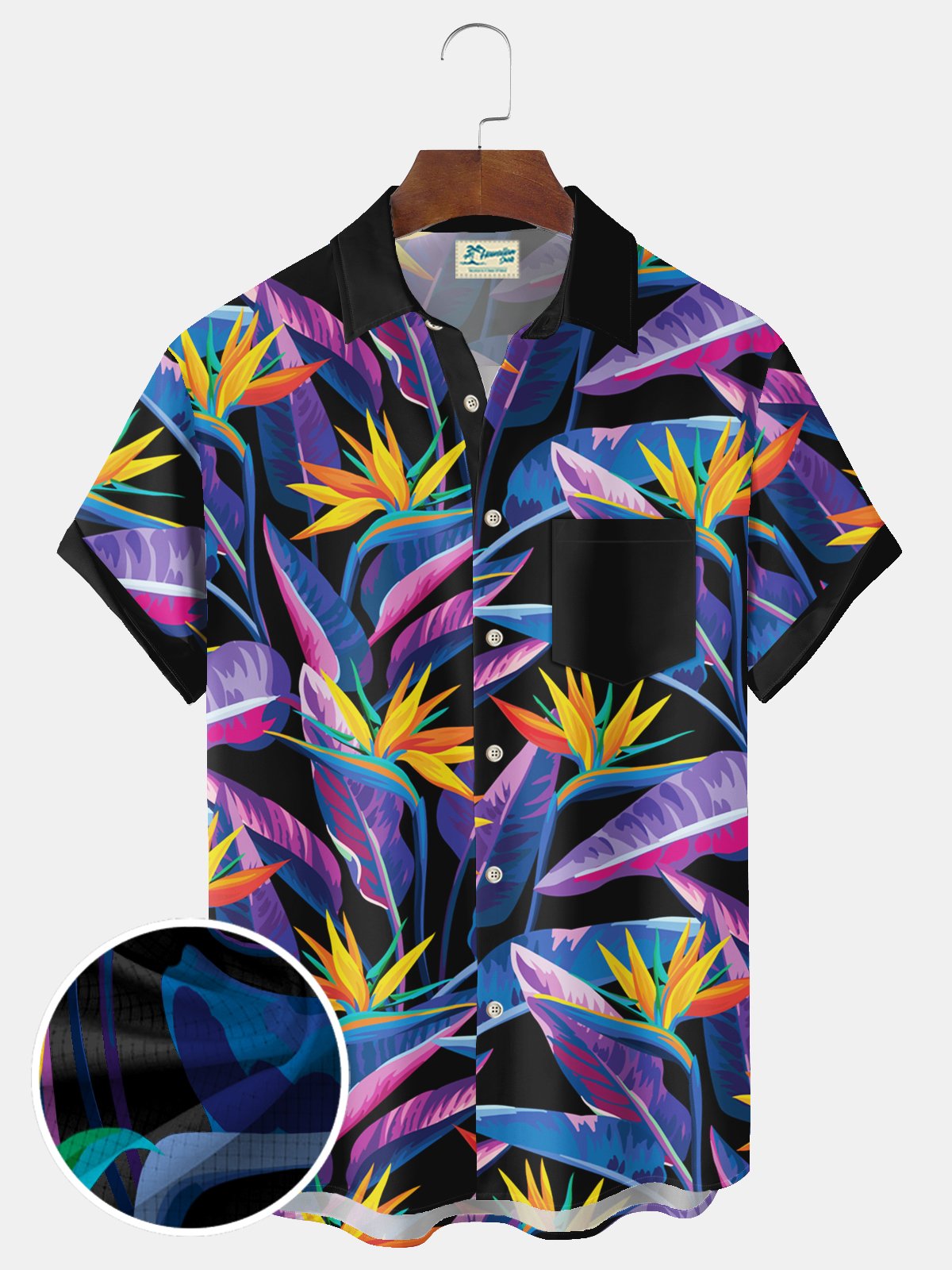 Royaura® Hawaiian Gradient Floral Print Upgraded Cooling Mesh Fabric: Enhanced Breathability and Ice-Cool Comfort Men's Button Pocket Short Sleeve Shirt Big Tall