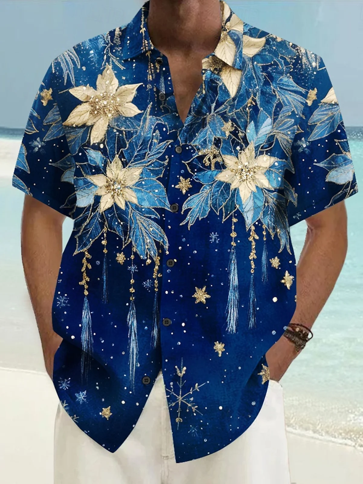 Royaura® Beach Resort Men's Hawaiian Shirt Flowers Print Pocket Camping Shirt Big Tall