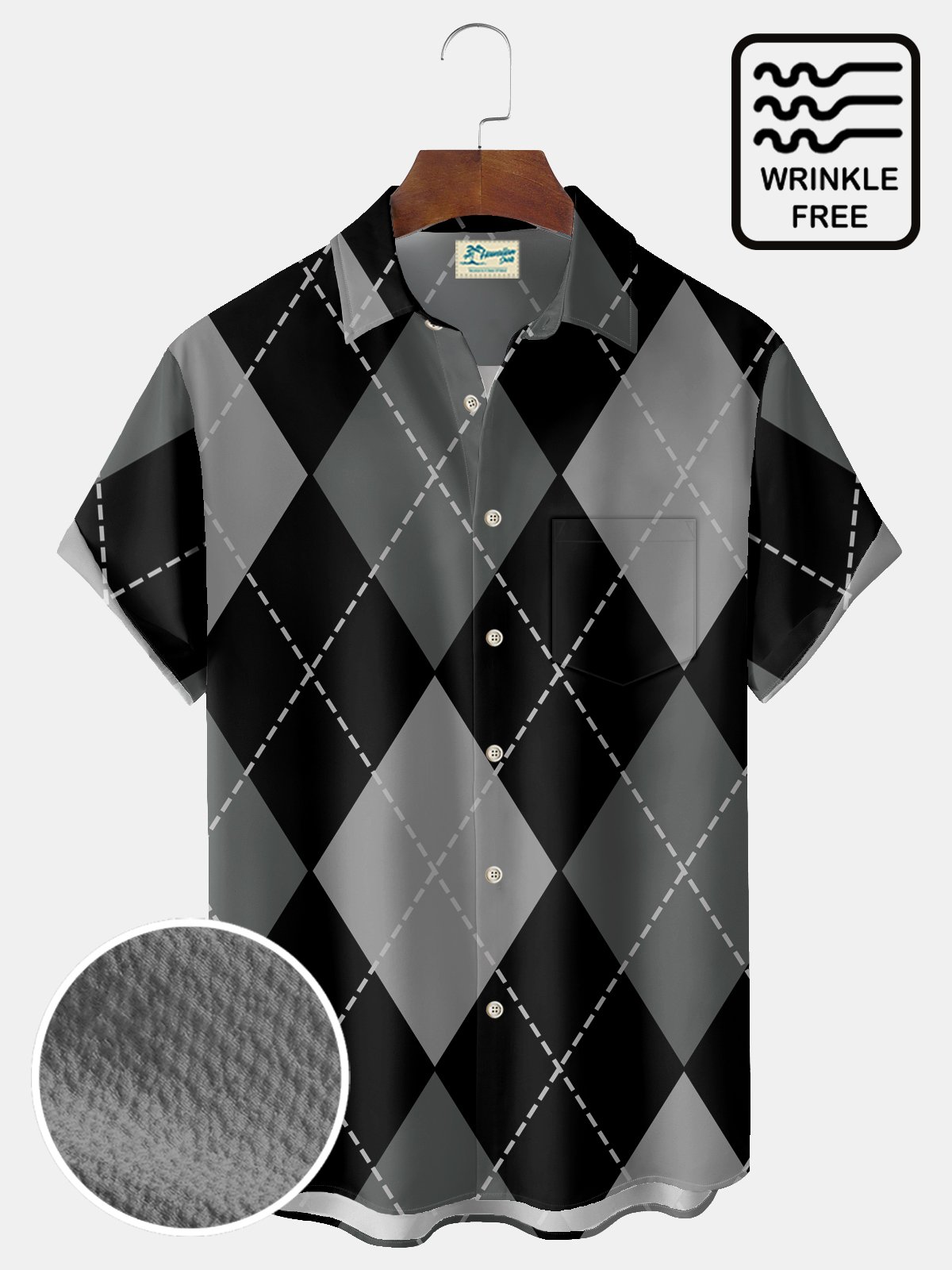 Royaura® Vintage Geometric Lattice Print Men's Wrinkle Free Seersucker Hawaiian Shirt Big Tall