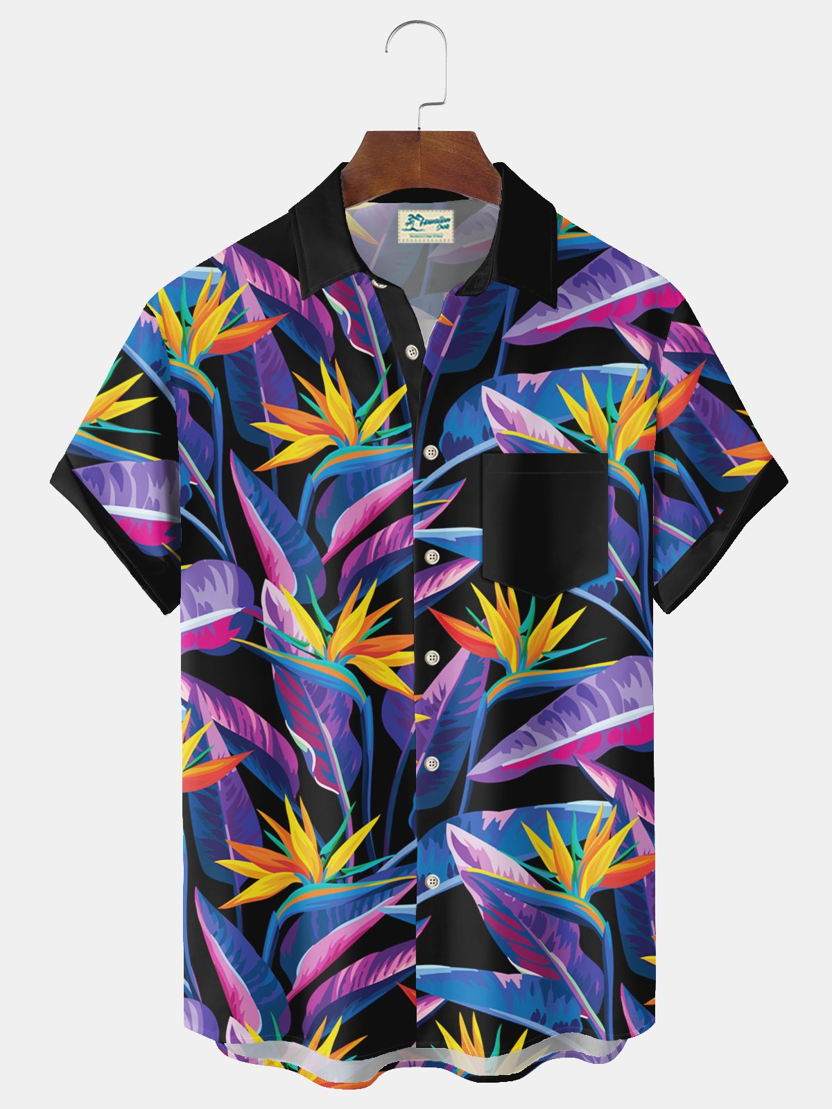 Royaura® Hawaiian Gradient Floral Print Upgraded Cooling Mesh Fabric: Enhanced Breathability and Ice-Cool Comfort Men's Button Pocket Short Sleeve Shirt Big Tall