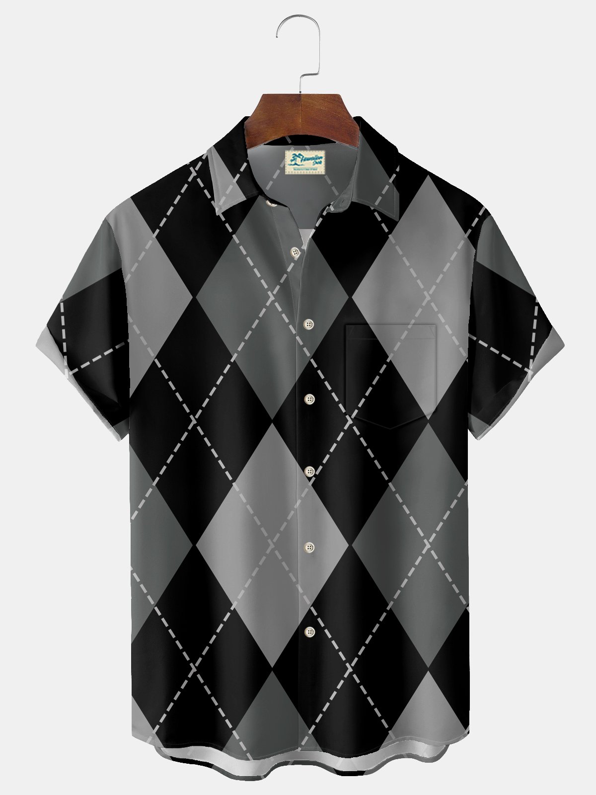 Royaura® Vintage Geometric Lattice Print Men's Wrinkle Free Seersucker Hawaiian Shirt Big Tall