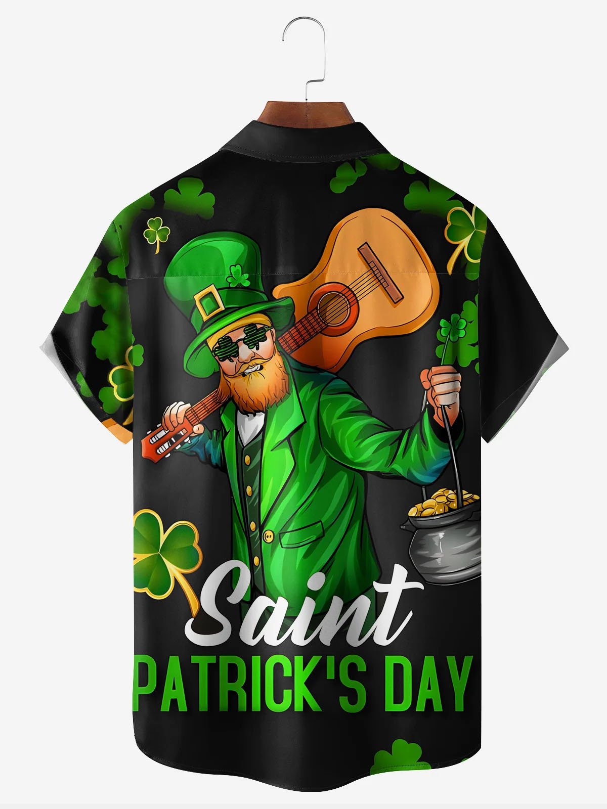 Royaura® St. Patrick's Day Music Print Men's Button Pocket Short Sleeve Shirt Big & Tall