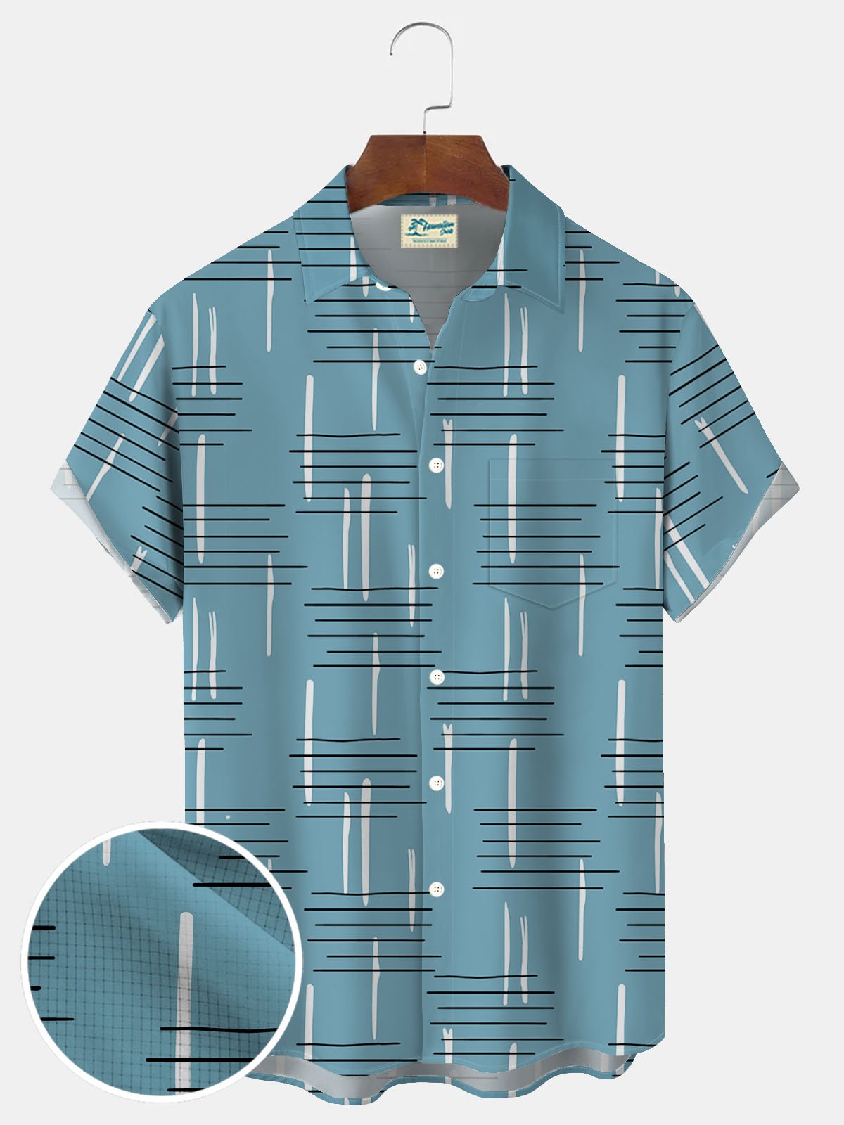 Royaura® Retro Geometric Line Print Upgraded Cooling Mesh Fabric: Enhanced Breathability and Ice-Cool Comfort Men's Button Pocket Short Sleeve Shirt Big & Tall