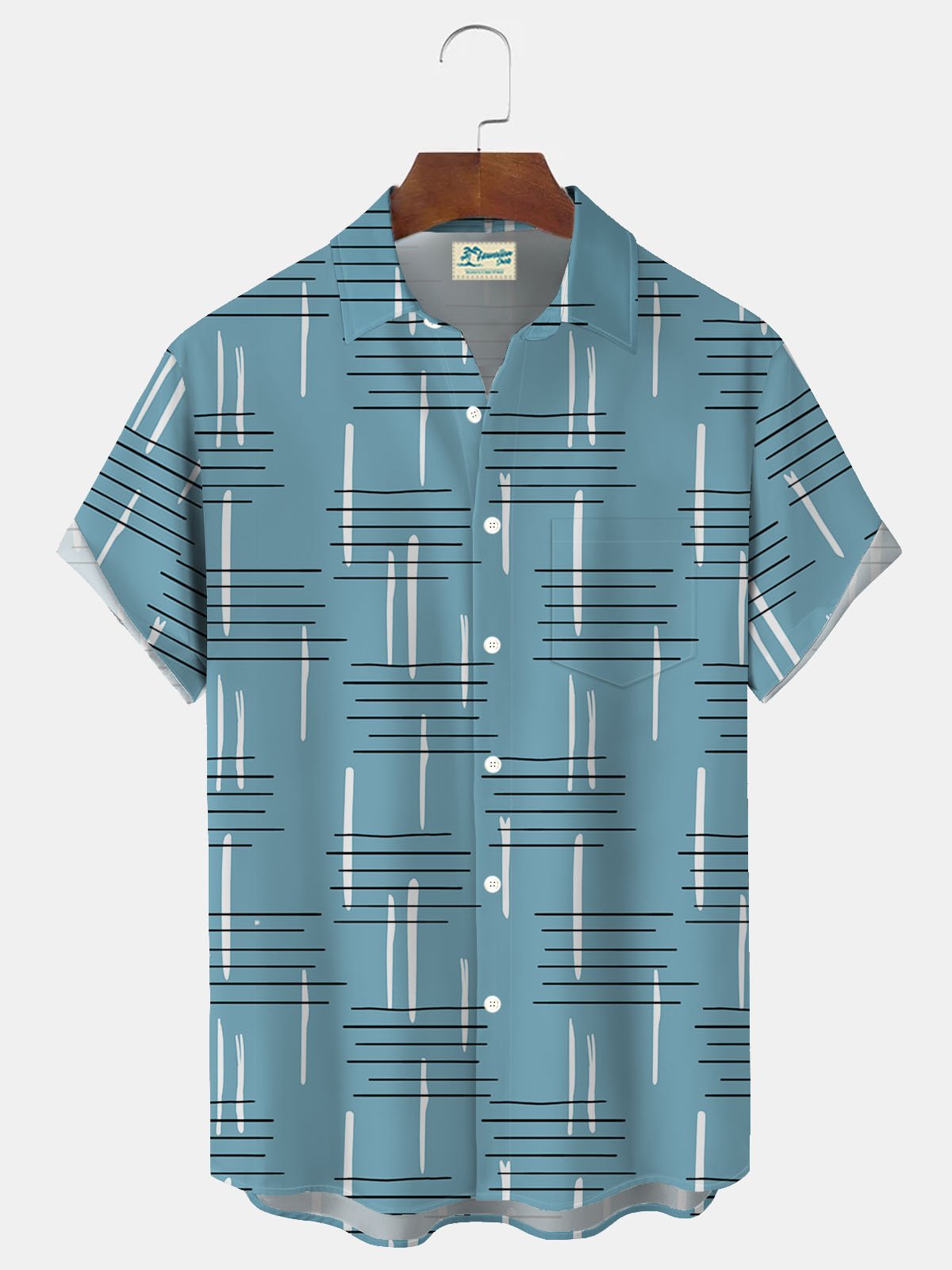 Royaura® Retro Geometric Line Print Upgraded Cooling Mesh Fabric: Enhanced Breathability and Ice-Cool Comfort Men's Button Pocket Short Sleeve Shirt Big & Tall