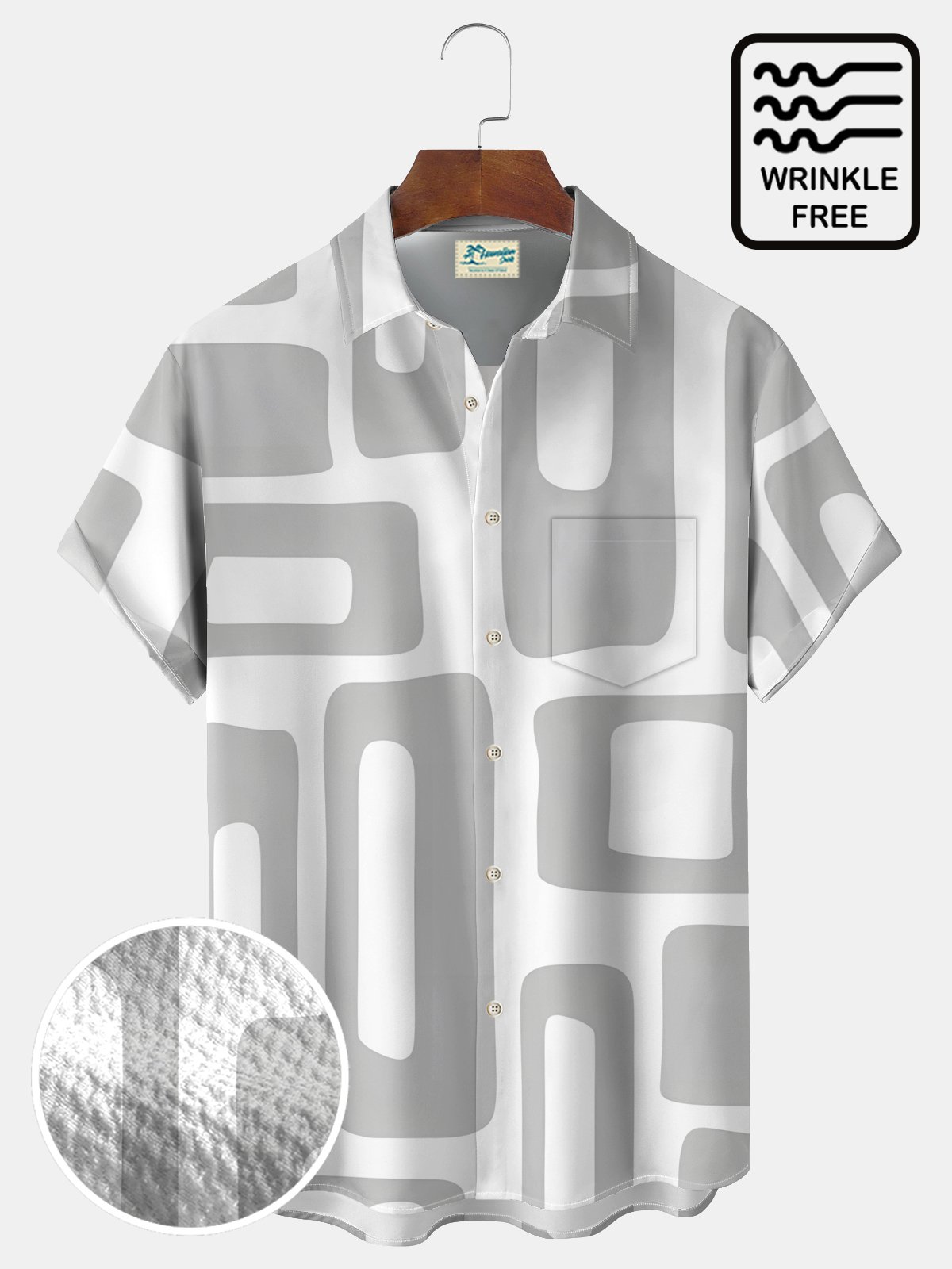 Royaura® Vintage Medieval Geometry Print Men's Wrinkle Free Seersucker Hawaiian Shirt Big Tall