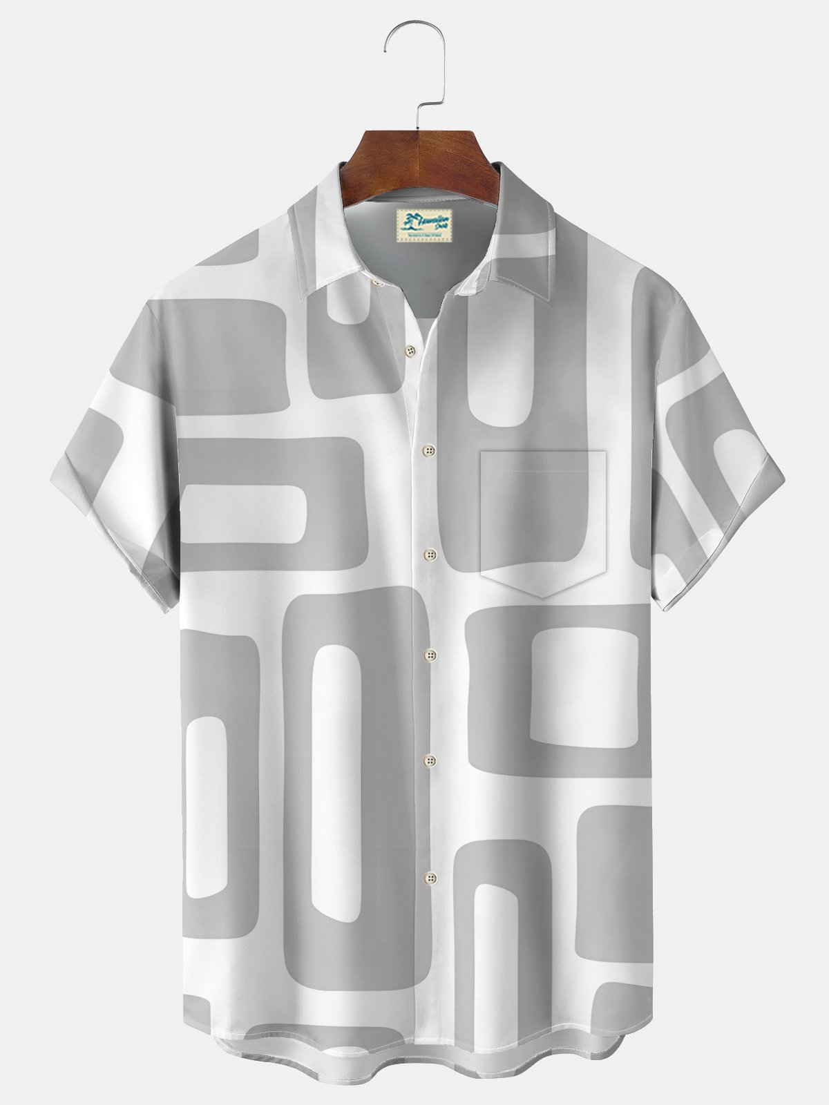 Royaura® Vintage Medieval Geometry Print Men's Wrinkle Free Seersucker Hawaiian Shirt Big Tall