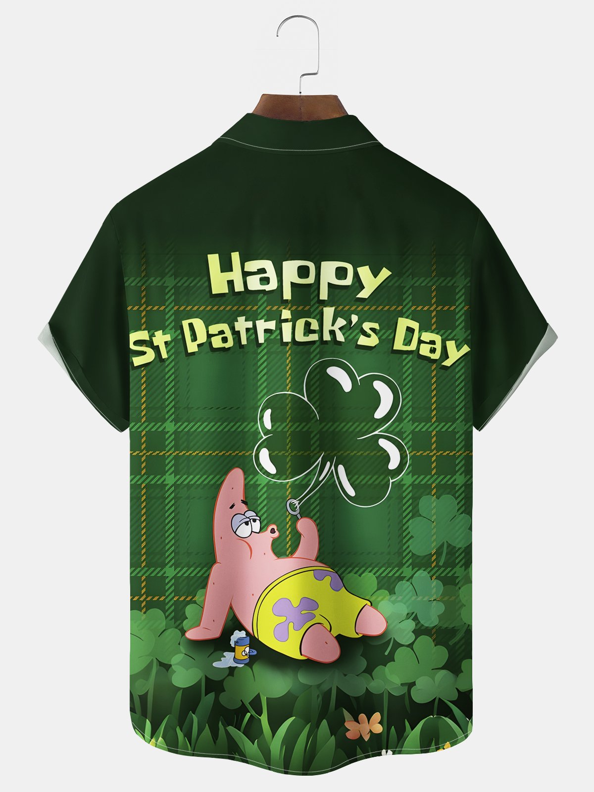 Royaura® St. Patrick's Day Lucky Cartoon Print Men's Chest Pocket Stretch Hawaiian Holiday Shirt Costumes Outfits Big Tall