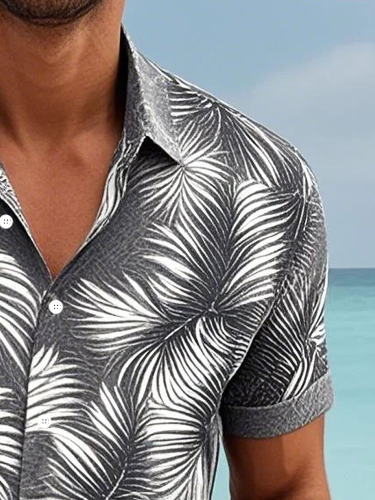 Royaura® Bamboo Hemp Palm Tree Plant Leaf Print Men's Button Pocket Short Sleeve Shirt Big & Tall