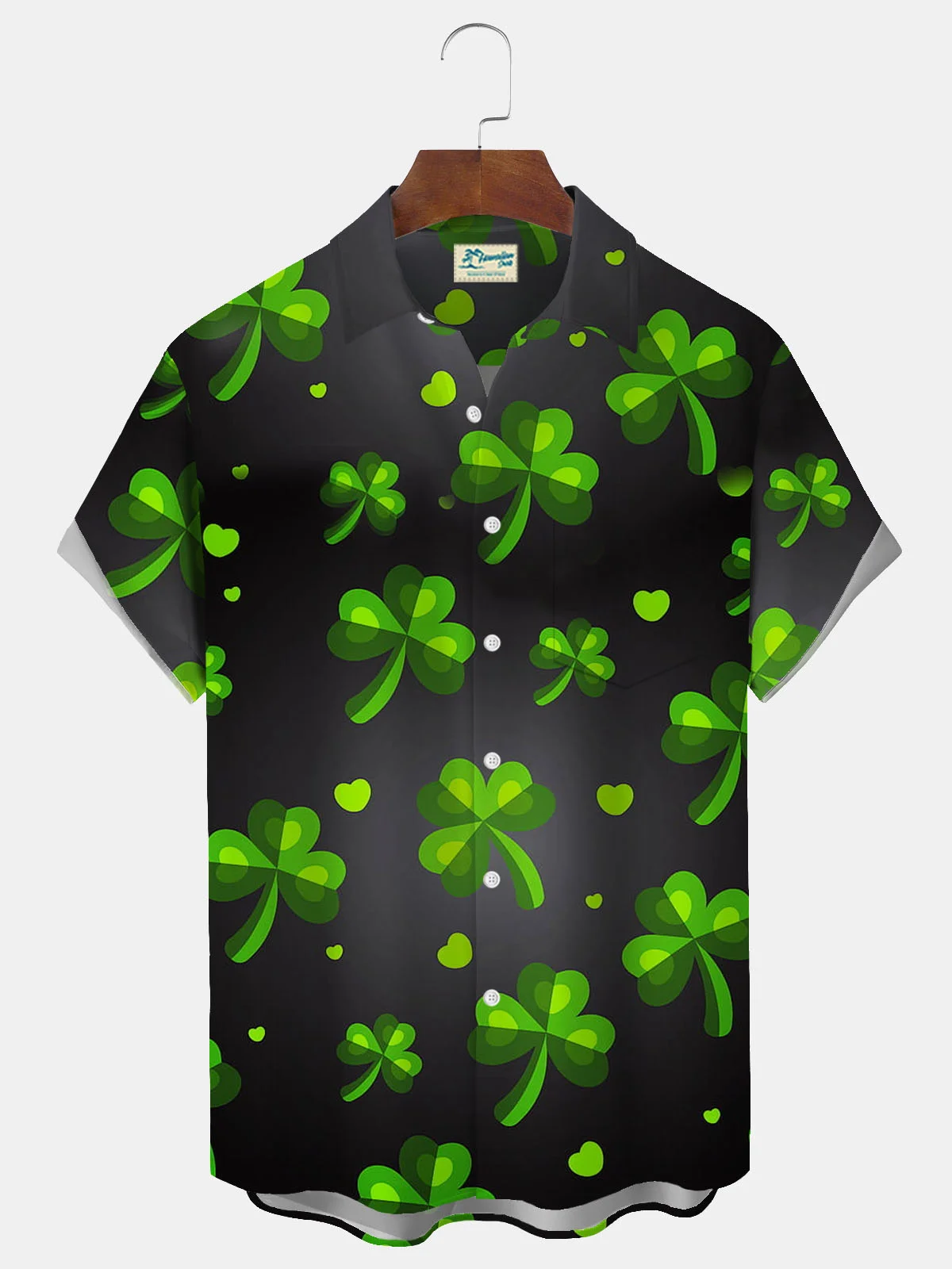 Royaura® St. Patrick's Day Shamrock Print Men's Button Pocket Short Sleeve Shirt Big & Tall