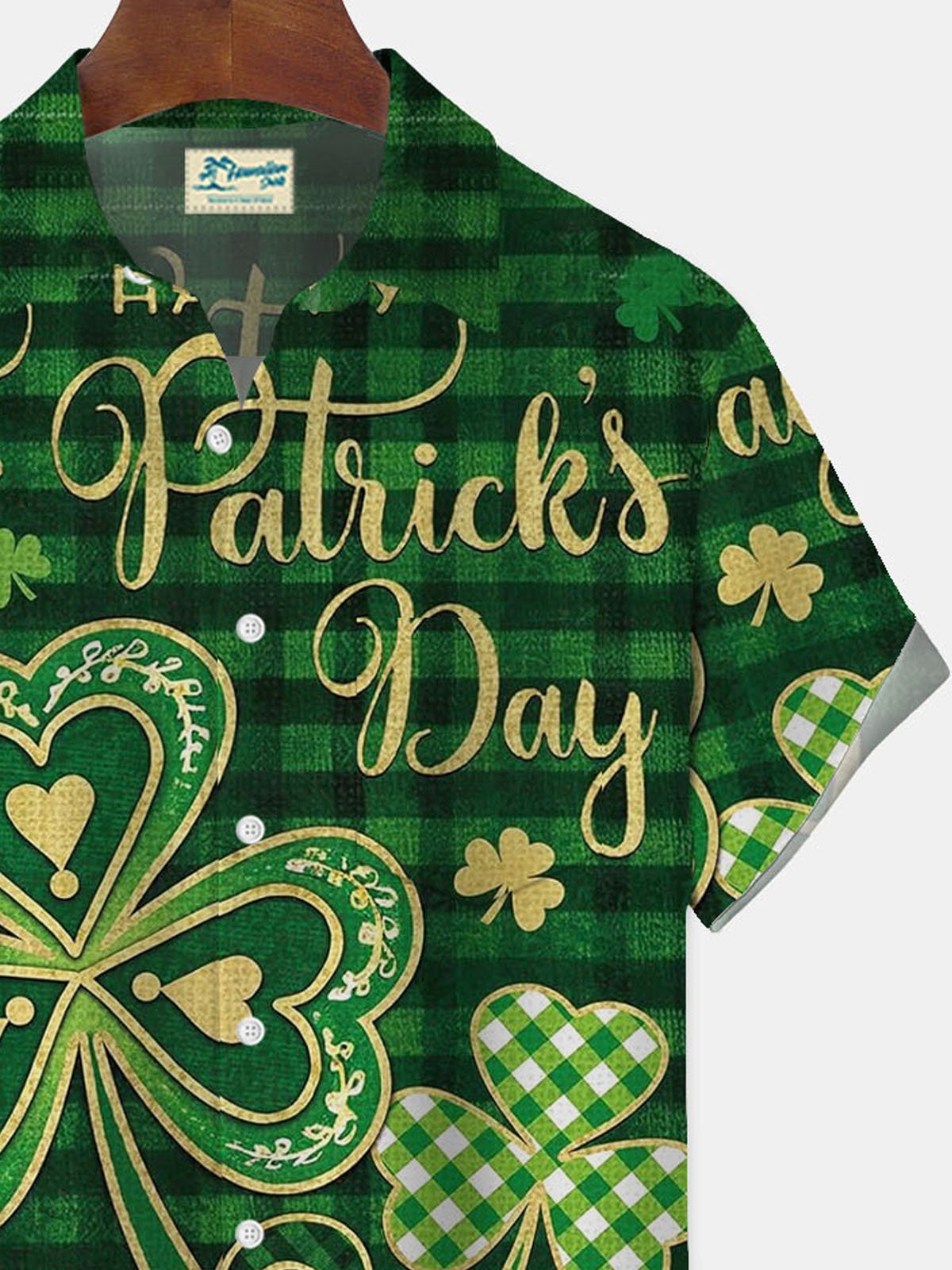 Royaura® St. Patrick's Day Shamrock Print Men's Button Pocket Short Sleeve Shirt Big & Tall