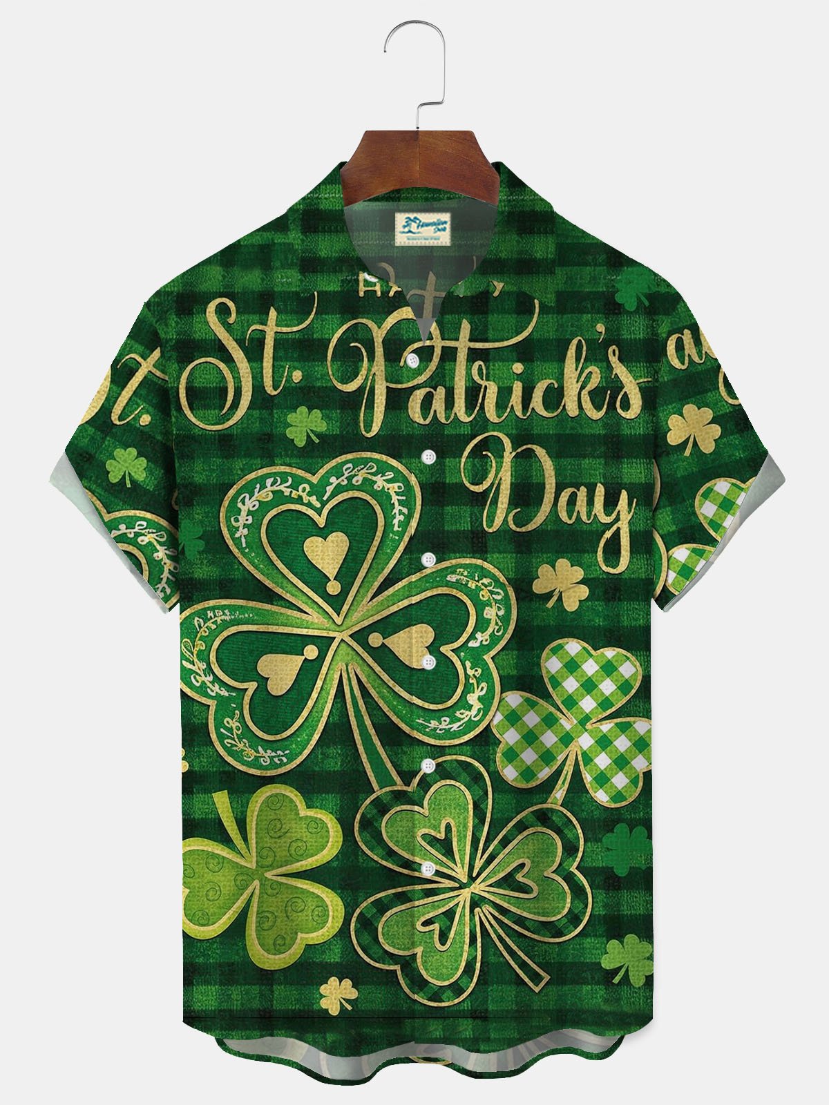 Royaura® St. Patrick's Day Shamrock Print Men's Button Pocket Short Sleeve Shirt Big & Tall