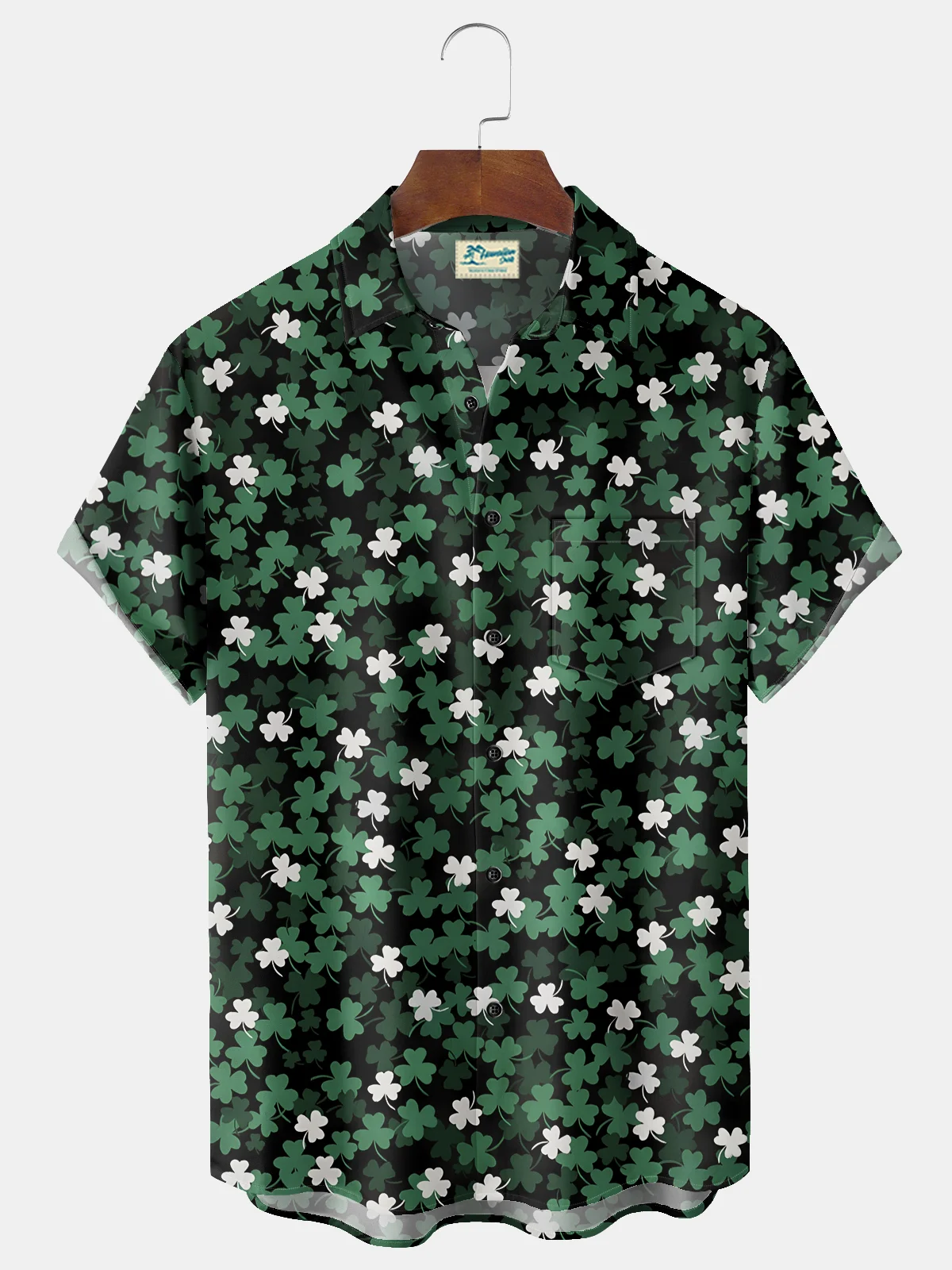 Royaura® St. Patrick's Day Lucky Shamrock Print Men's Chest Pocket Stretch Hawaiian Holiday Shirt Costumes Outfits Big Tall