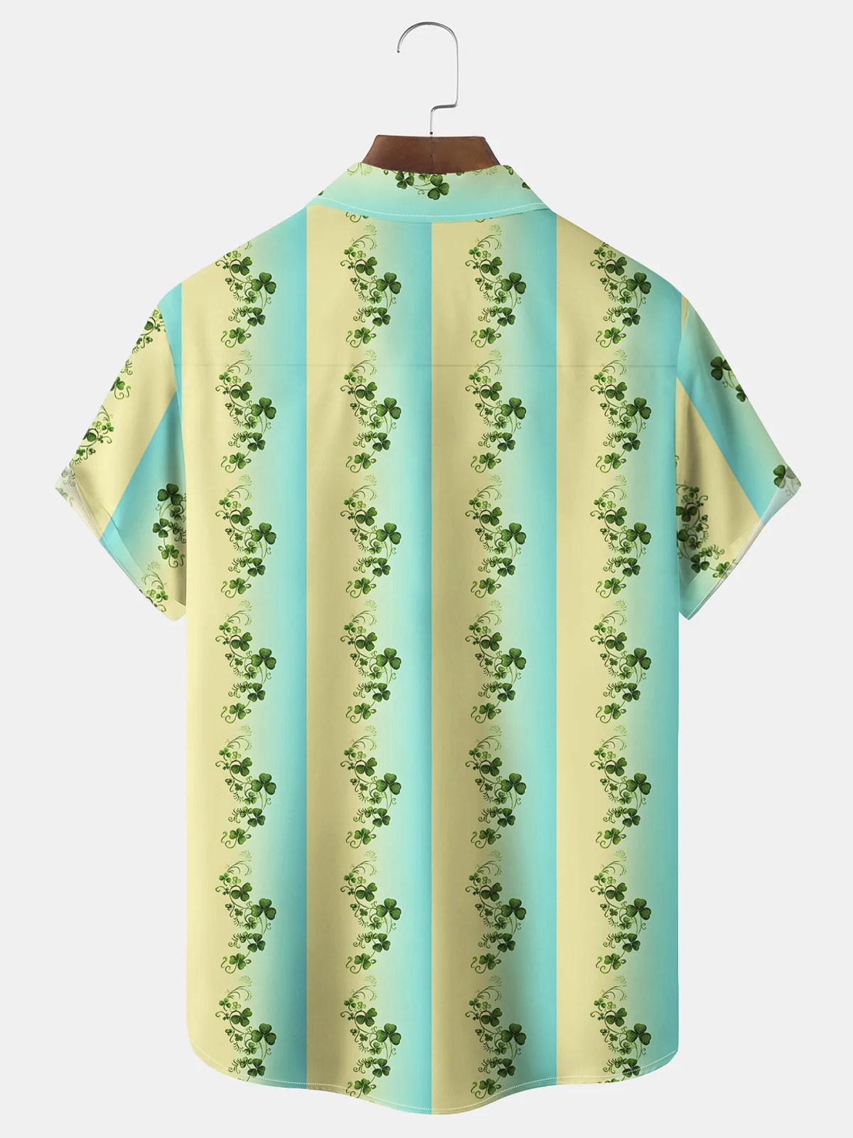 Royaura® St. Patrick's Day Lucky Shamrock Stripe Print Men's Wrinkle Free Seersucker Stretch Hawaiian Holiday Shirt Costumes Outfits Big Tall