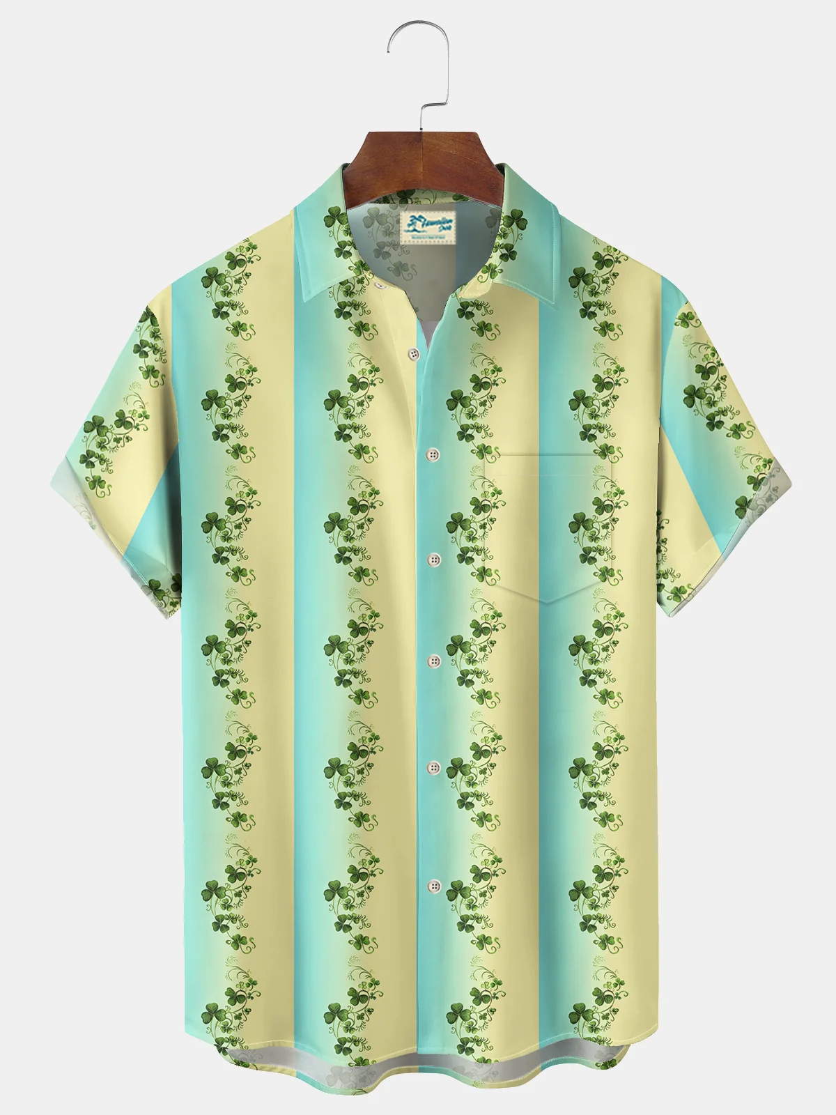 Royaura® St. Patrick's Day Lucky Shamrock Stripe Print Men's Wrinkle Free Seersucker Stretch Hawaiian Holiday Shirt Costumes Outfits Big Tall