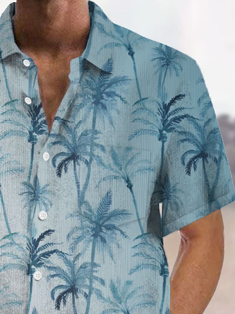 Royaura® Hawaiian Palm Tree Coconut Tree Print Men's Button Pocket Short Sleeve Shirt Big & Tall