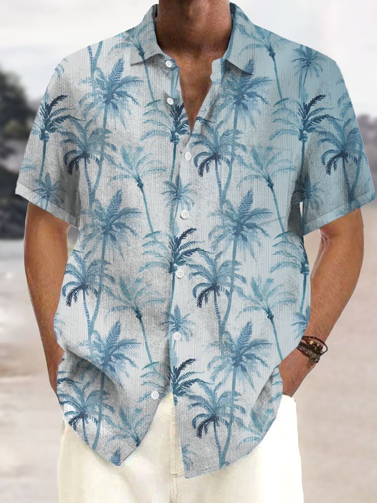 Royaura® Hawaiian Palm Tree Coconut Tree Print Men's Button Pocket Short Sleeve Shirt Big & Tall