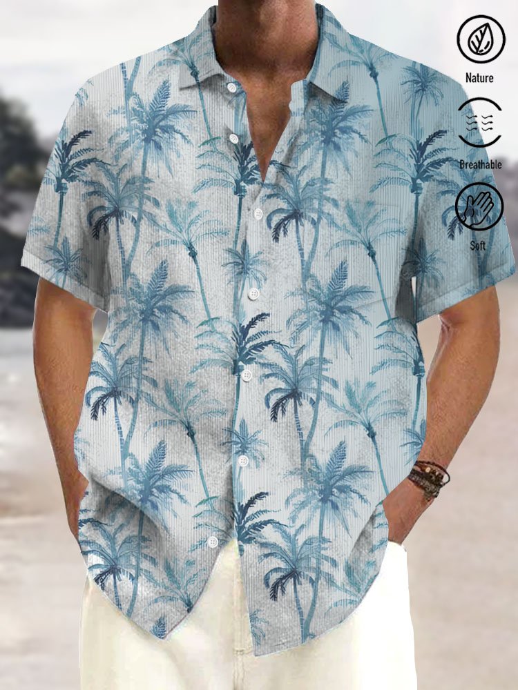 Royaura® Hawaiian Palm Tree Coconut Tree Print Men's Button Pocket Short Sleeve Shirt Big & Tall