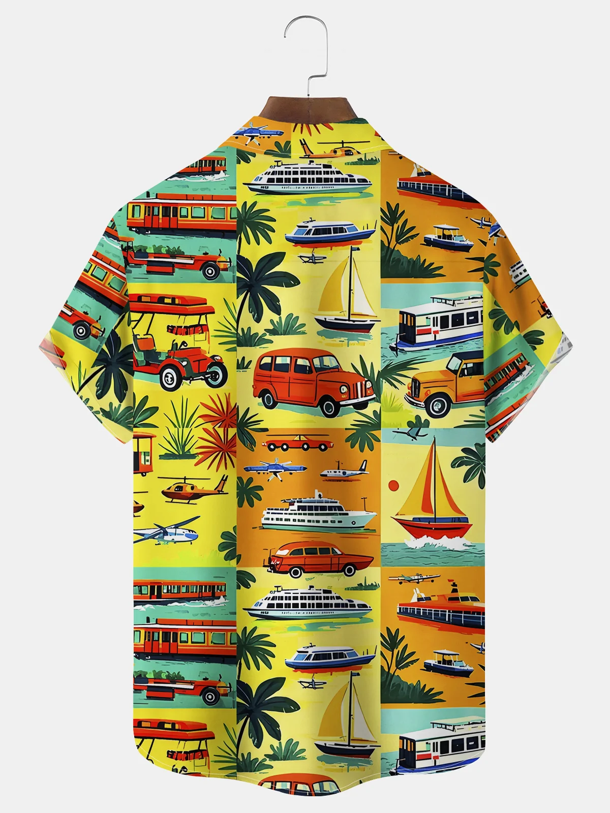 Royaura® Beach Resort Men's Hawaiian Shirt Car Cartoon Print Wrinkle Free Seersucker Stretch Pocket Camping Shirt Big Tall