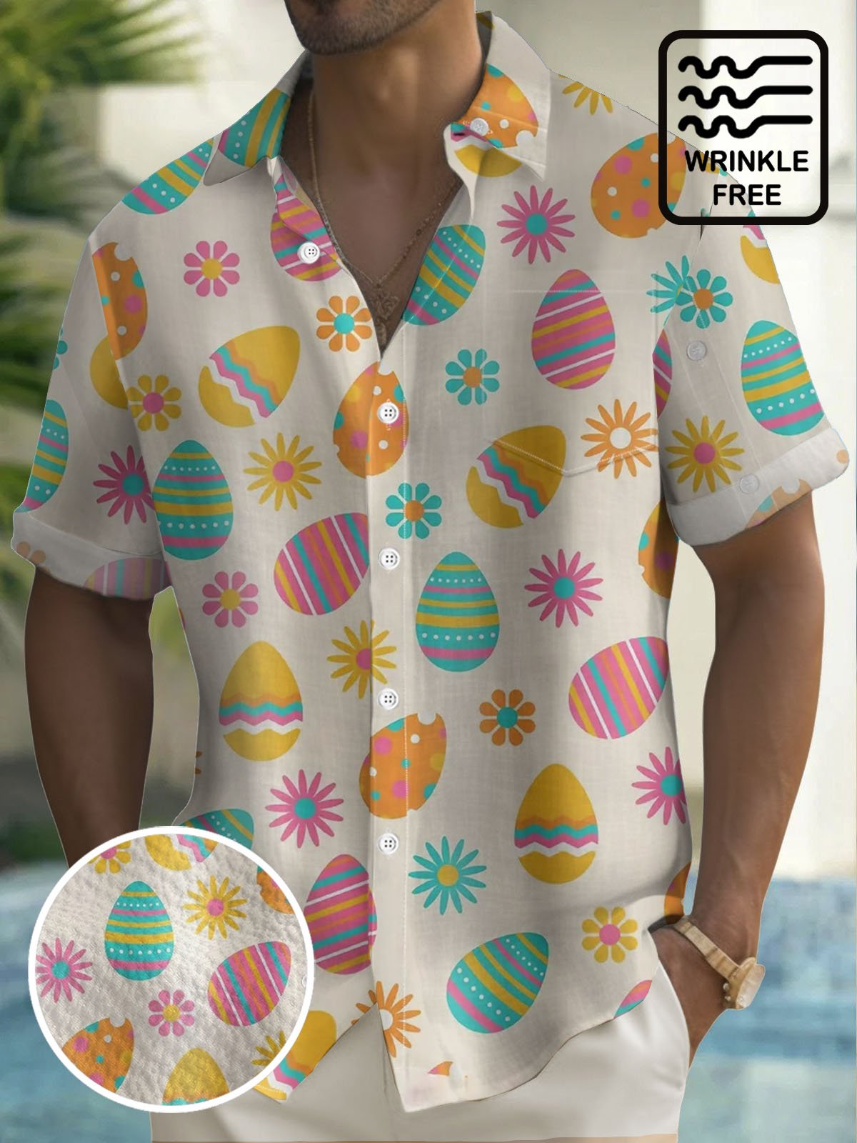 Royaura® Easter Egg Print Men's Button Pocket Short Sleeve Shirt Big & Tall