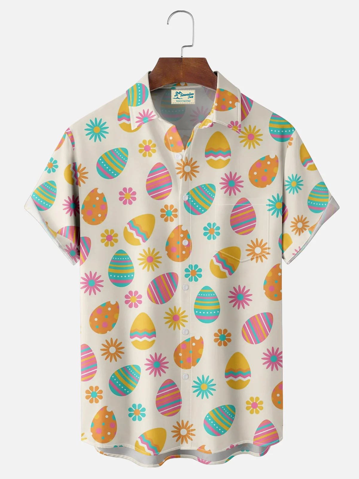 Royaura® Easter Egg Print Men's Button Pocket Short Sleeve Shirt Big & Tall