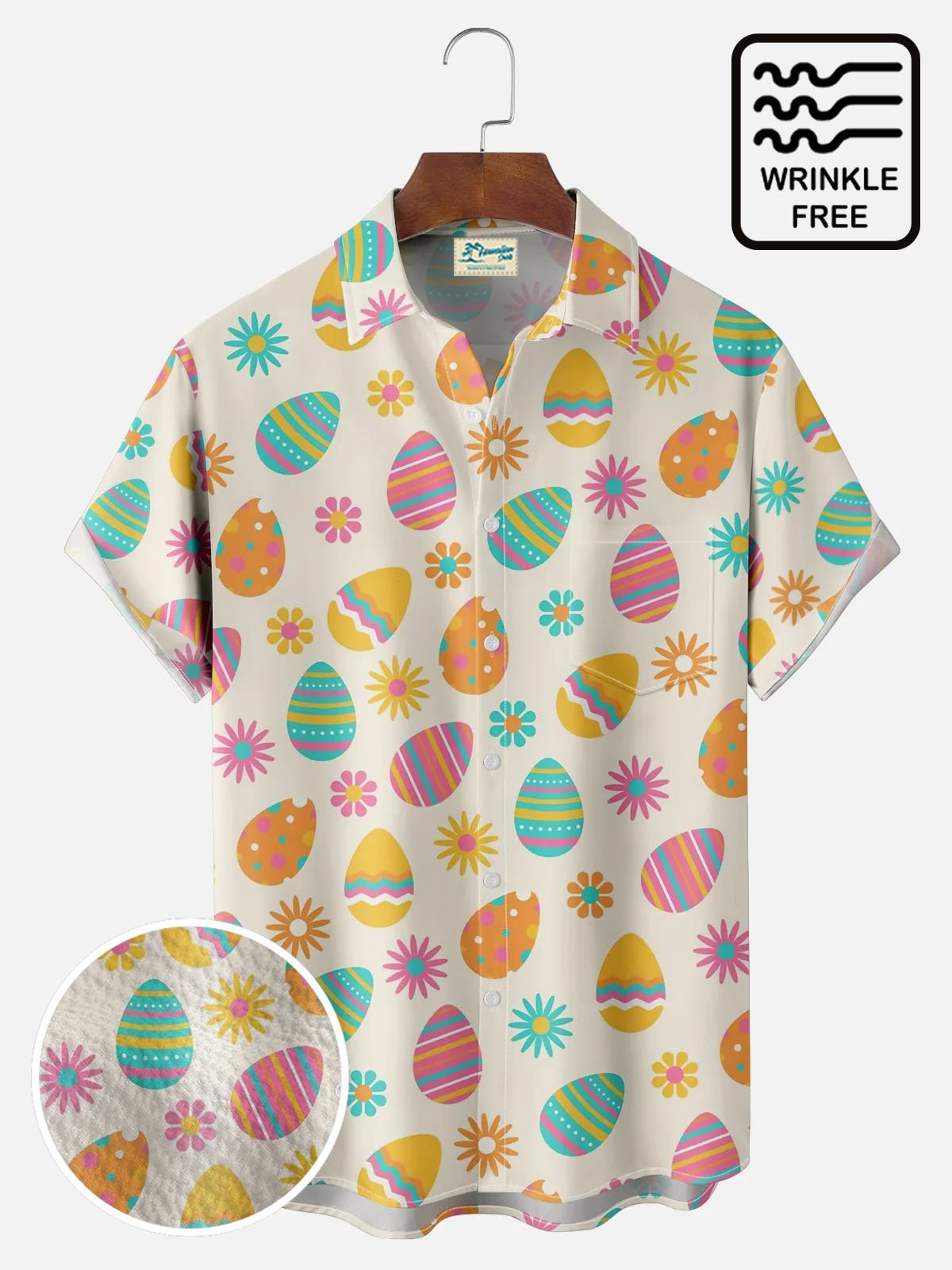 Royaura® Easter Egg Print Men's Button Pocket Short Sleeve Shirt Big & Tall