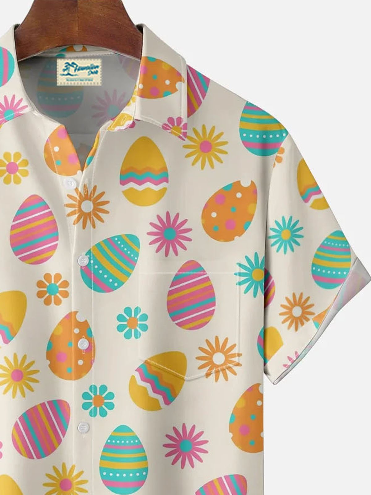 Royaura® Easter Egg Print Men's Button Pocket Short Sleeve Shirt Big & Tall