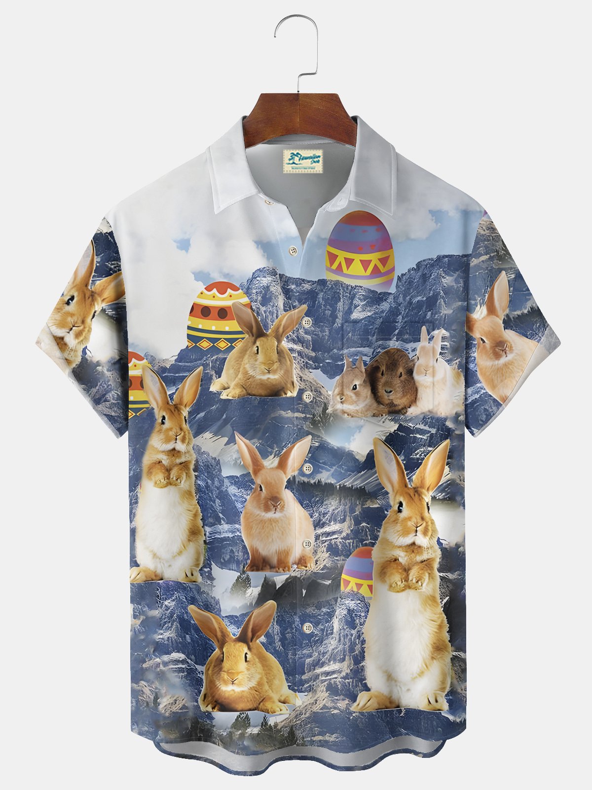 Royaura® Easter Rabbit Easter Eggs Print Men's Hawaiian Holiday Shirt Costumes Outfits Big Tall