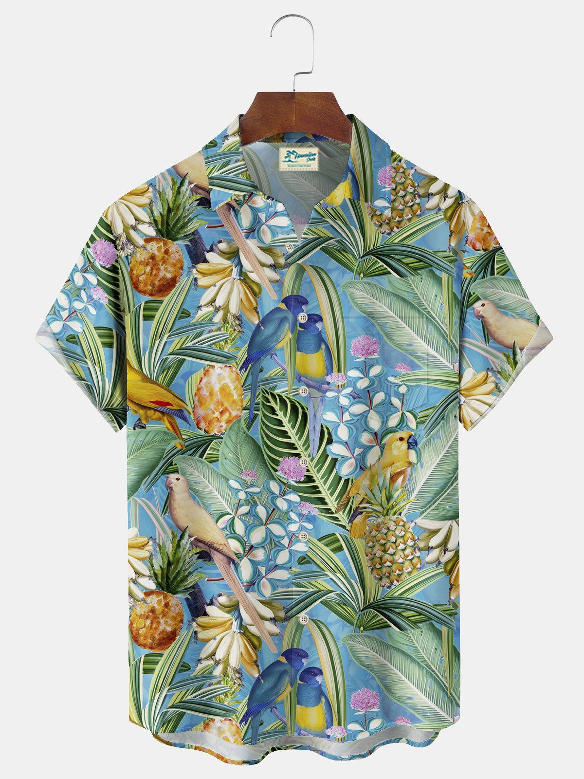 Royaura® Beach Resort Men's Hawaiian Shirt Plant Bird Print Pocket Camping Shirt Big Tall