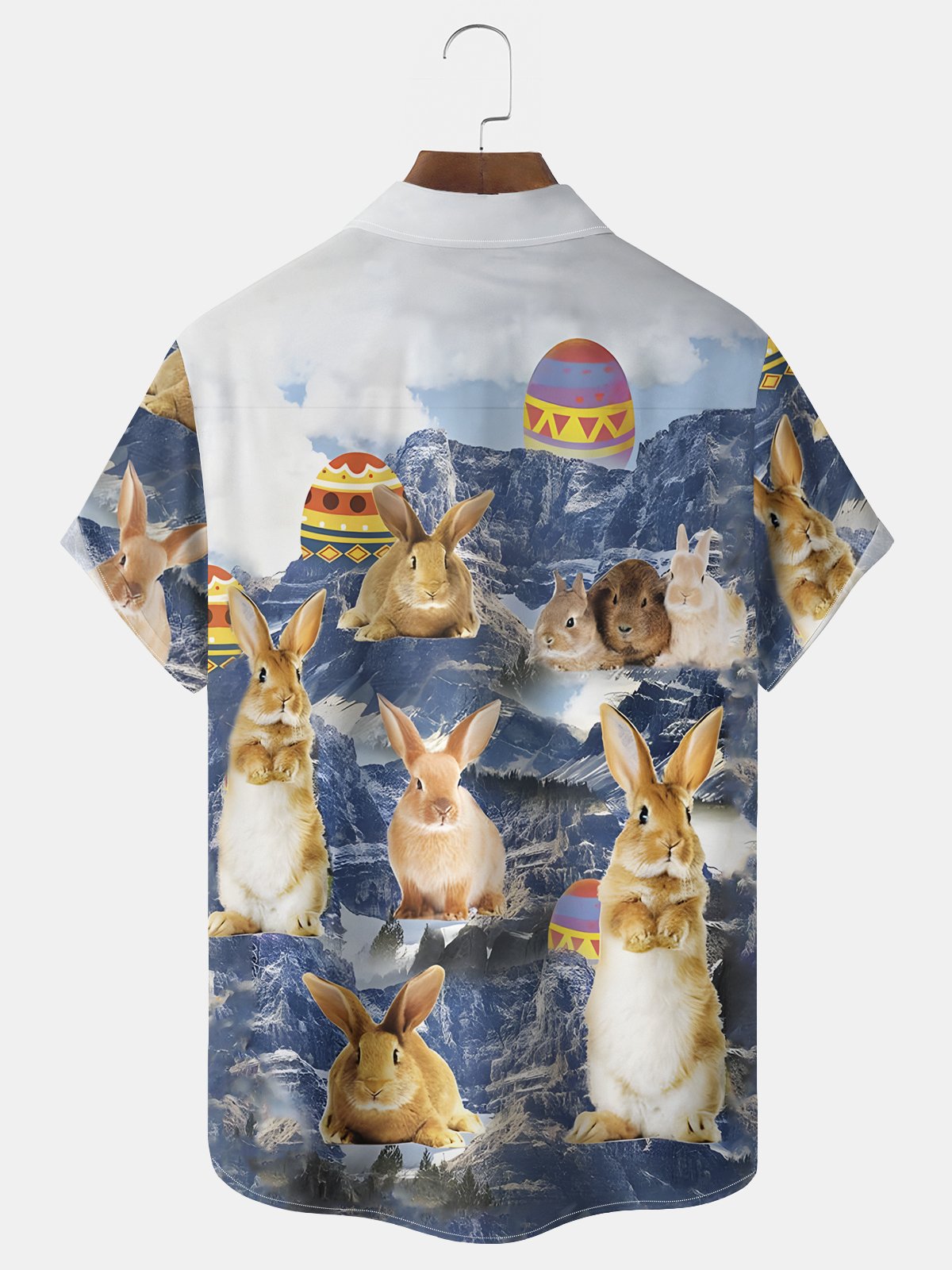 Royaura® Easter Rabbit Easter Eggs Print Men's Hawaiian Holiday Shirt Costumes Outfits Big Tall