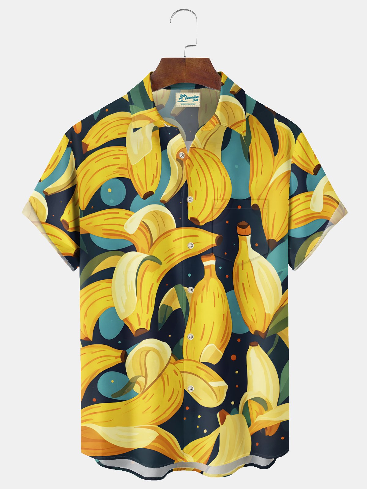 Royaura® Beach Resort Men's Hawaiian Shirt Banana Print Pocket Camping Shirt Big Tall