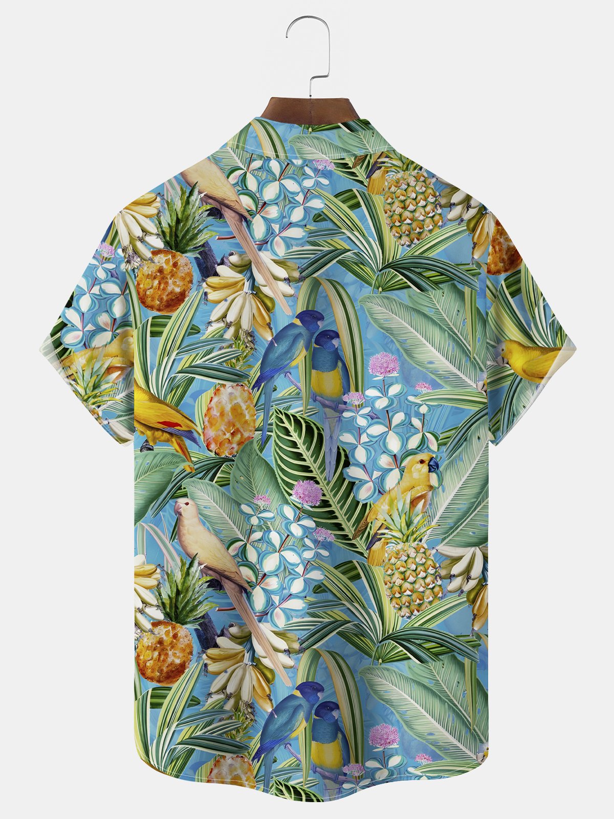 Royaura® Beach Resort Men's Hawaiian Shirt Plant Bird Print Pocket Camping Shirt Big Tall