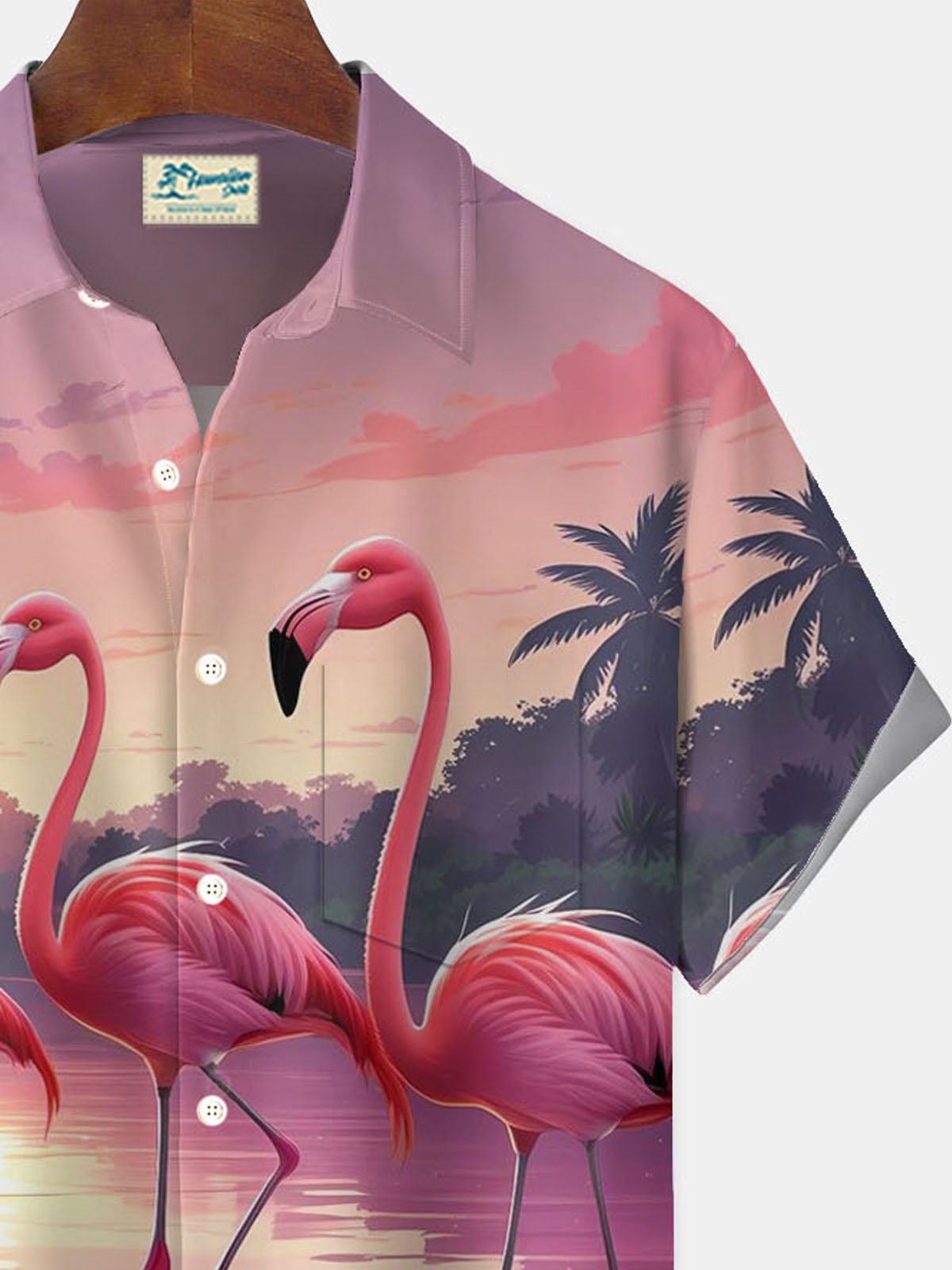 Royaura® Hawaiian Flamingo Gradient Print Men's Button Pocket Short Sleeve Shirt Big & Tall