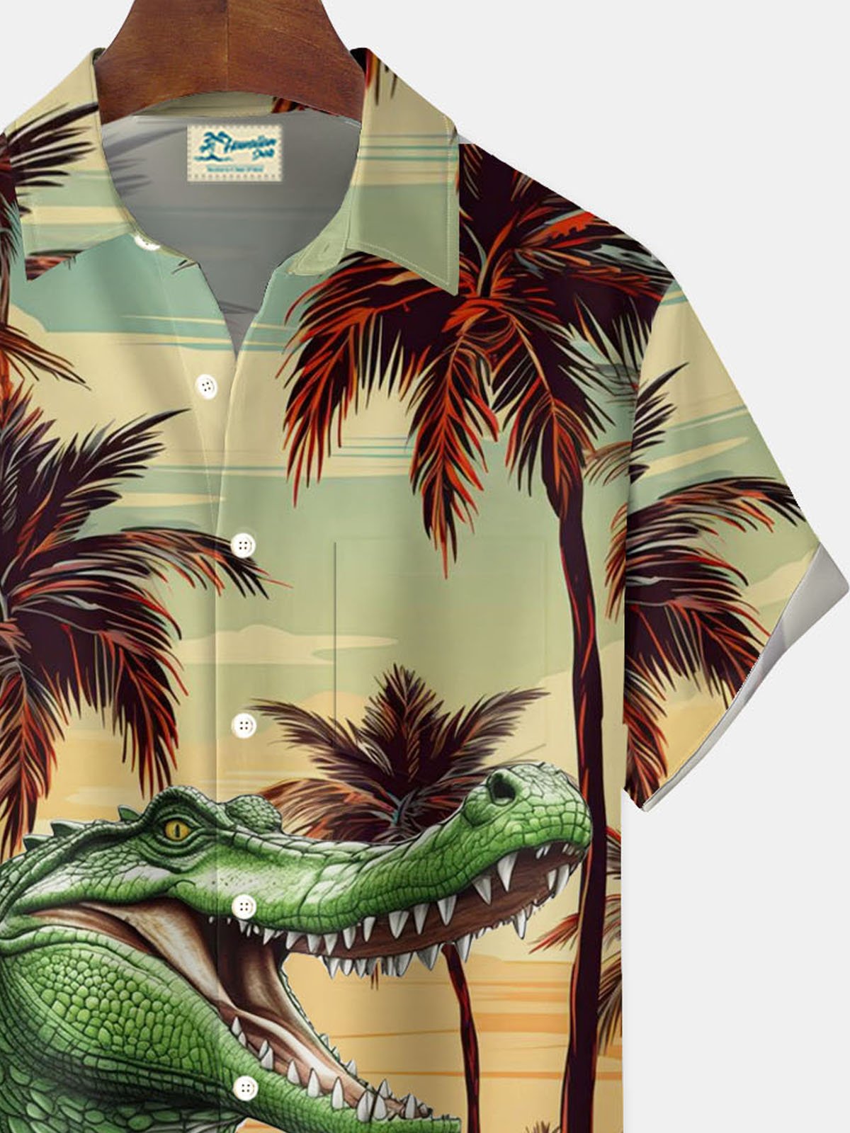 Royaura® Hawaiian Alligator Coconut Tree Print Men's Button Pocket Short Sleeve Shirt Big & Tall