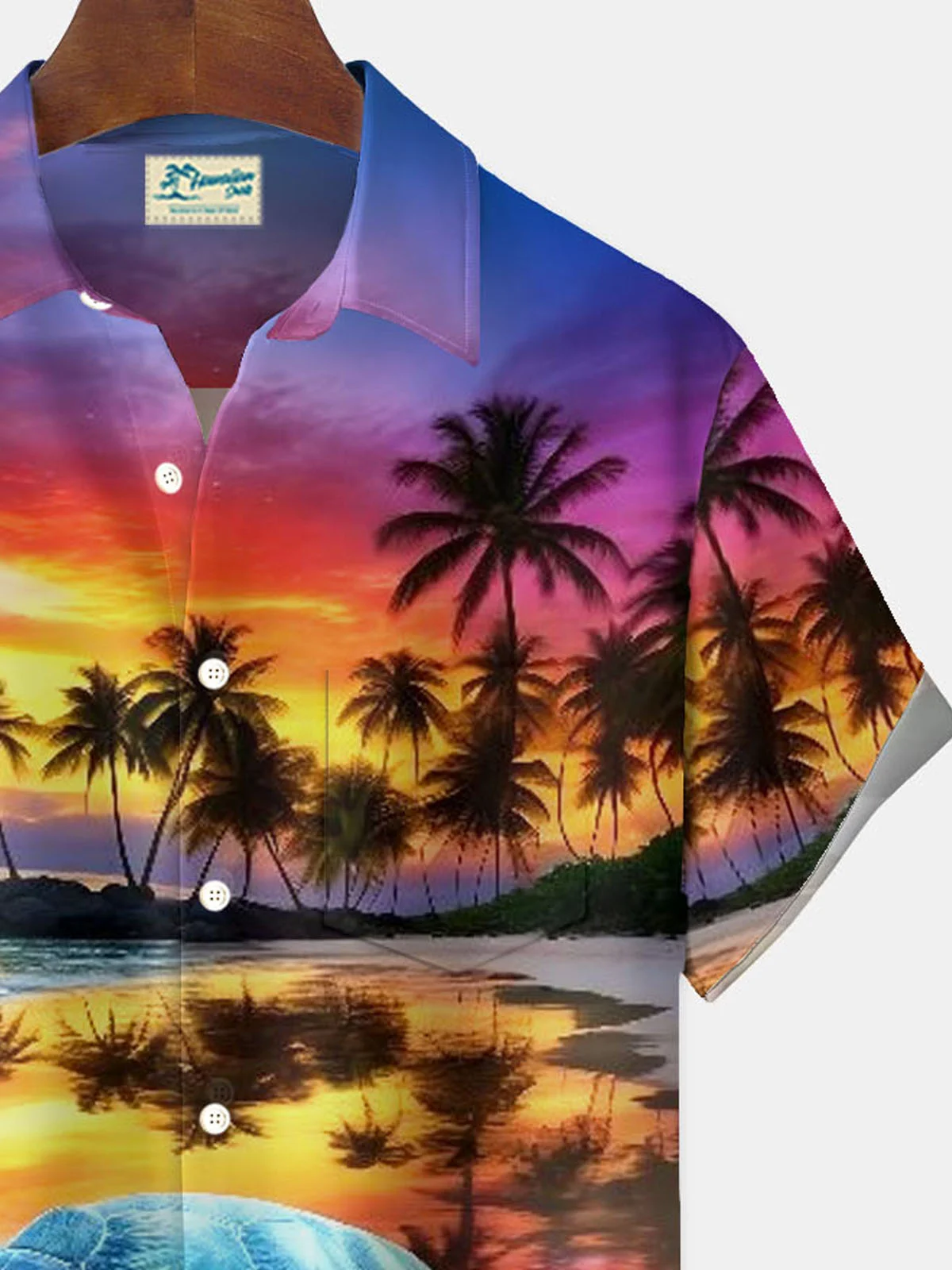 Royaura® Hawaiian Sea Turtle Coconut Tree Print Men's Button Pocket Short Sleeve Shirt Big & Tall