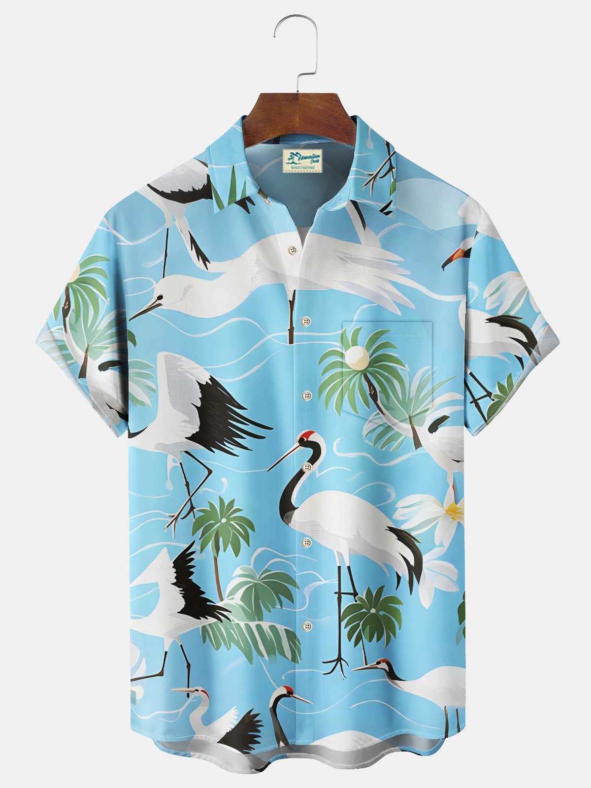 Royaura® Beach Resort Men's Hawaiian Shirt Plant Crane Print Pocket Camping Shirt Big Tall