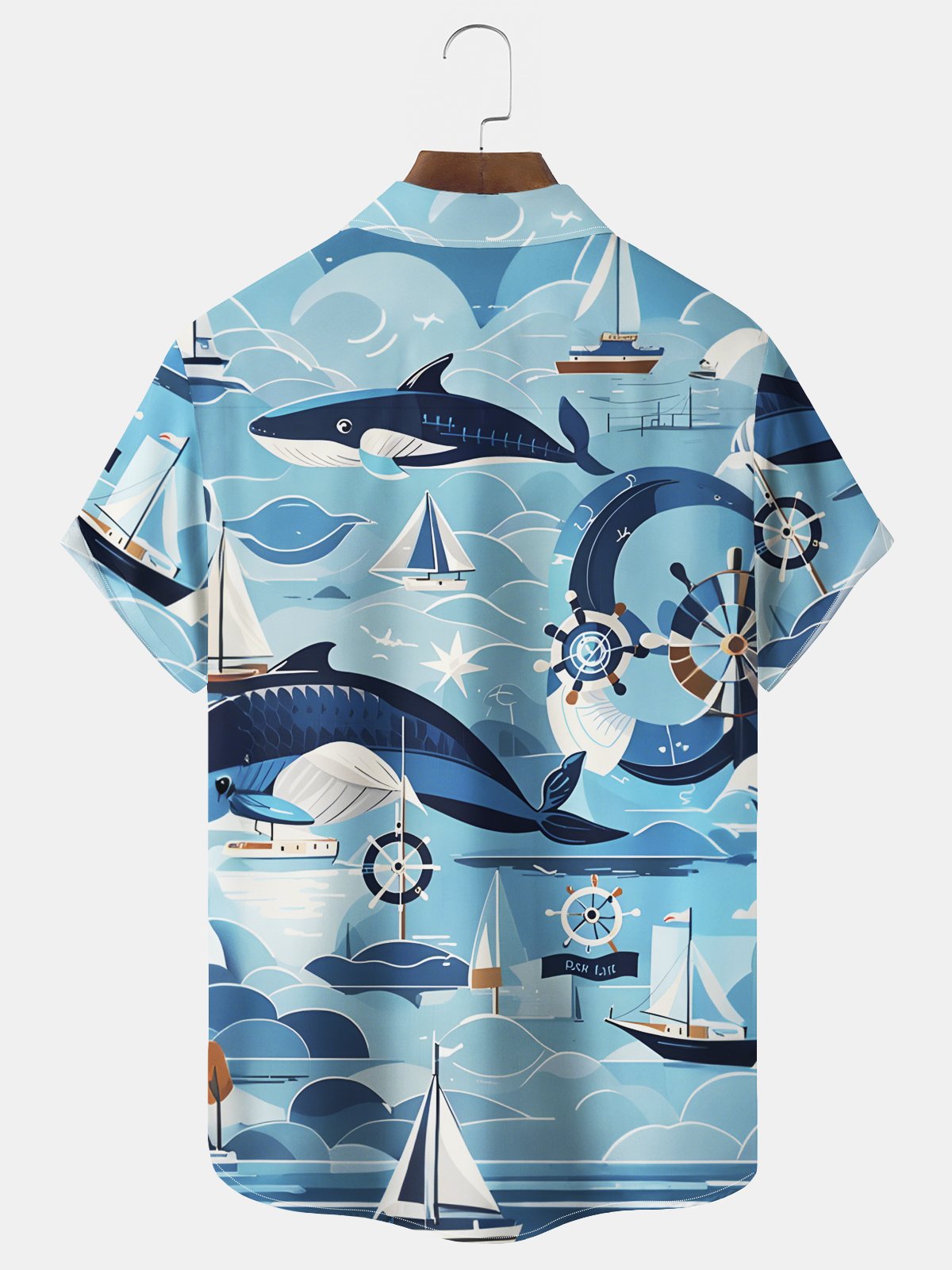 Royaura® Beach Resort Men's Hawaiian Shirt Nautical Sailing Ship Whale Print Pocket Camping Shirt Big Tall