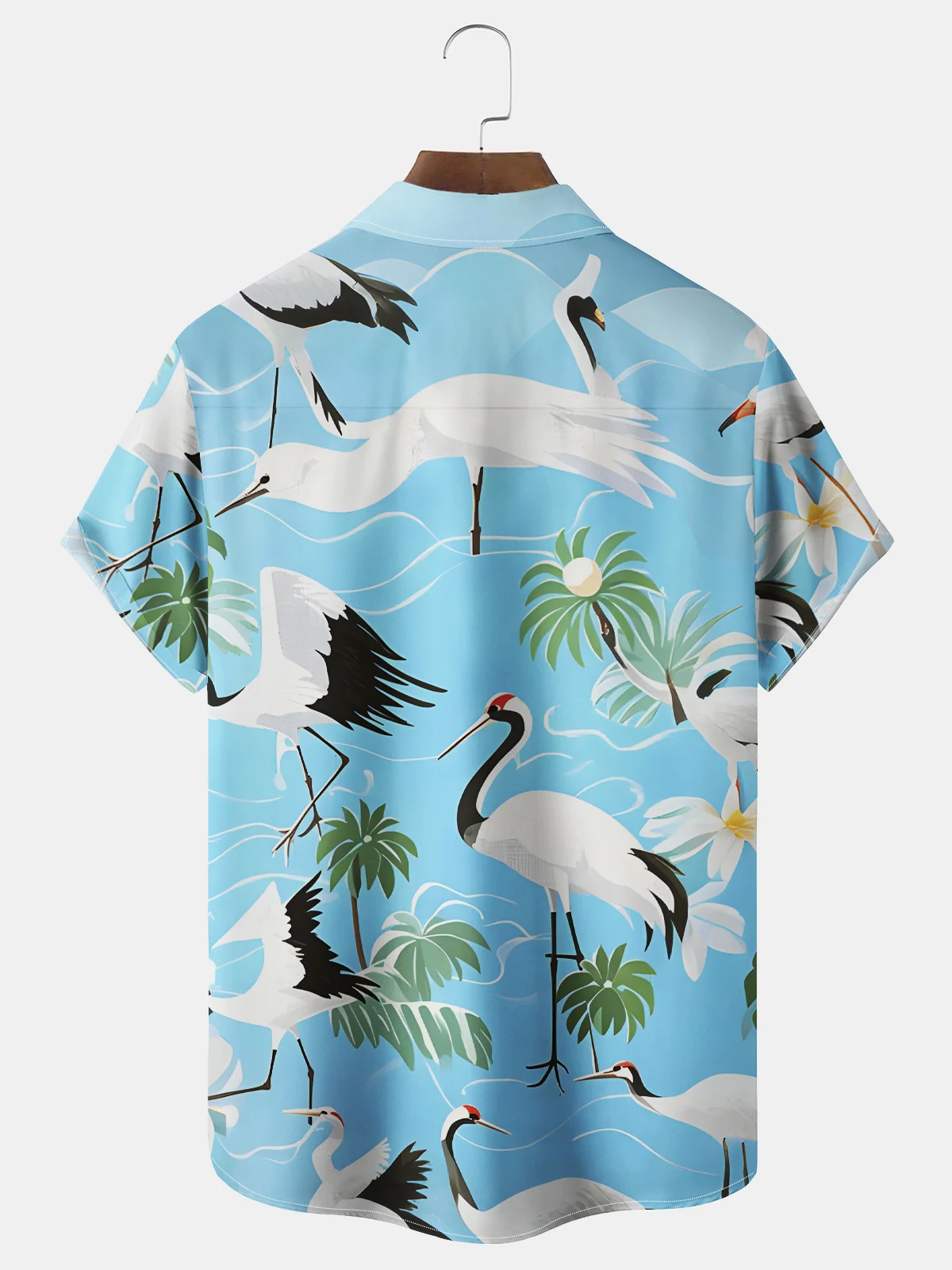 Royaura® Beach Resort Men's Hawaiian Shirt Plant Crane Print Pocket Camping Shirt Big Tall