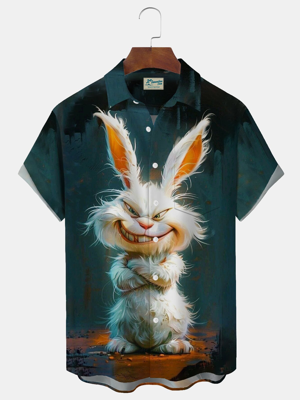 Royaura® Cartoon Funny Rabbit Print Men's Button Pocket Short Sleeve Shirt Big & Tall