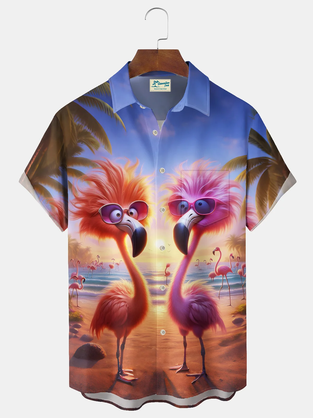 Royaura® Beach Resort Men's Hawaiian Shirt Flamingo Print Pocket Camping Shirt Big Tall