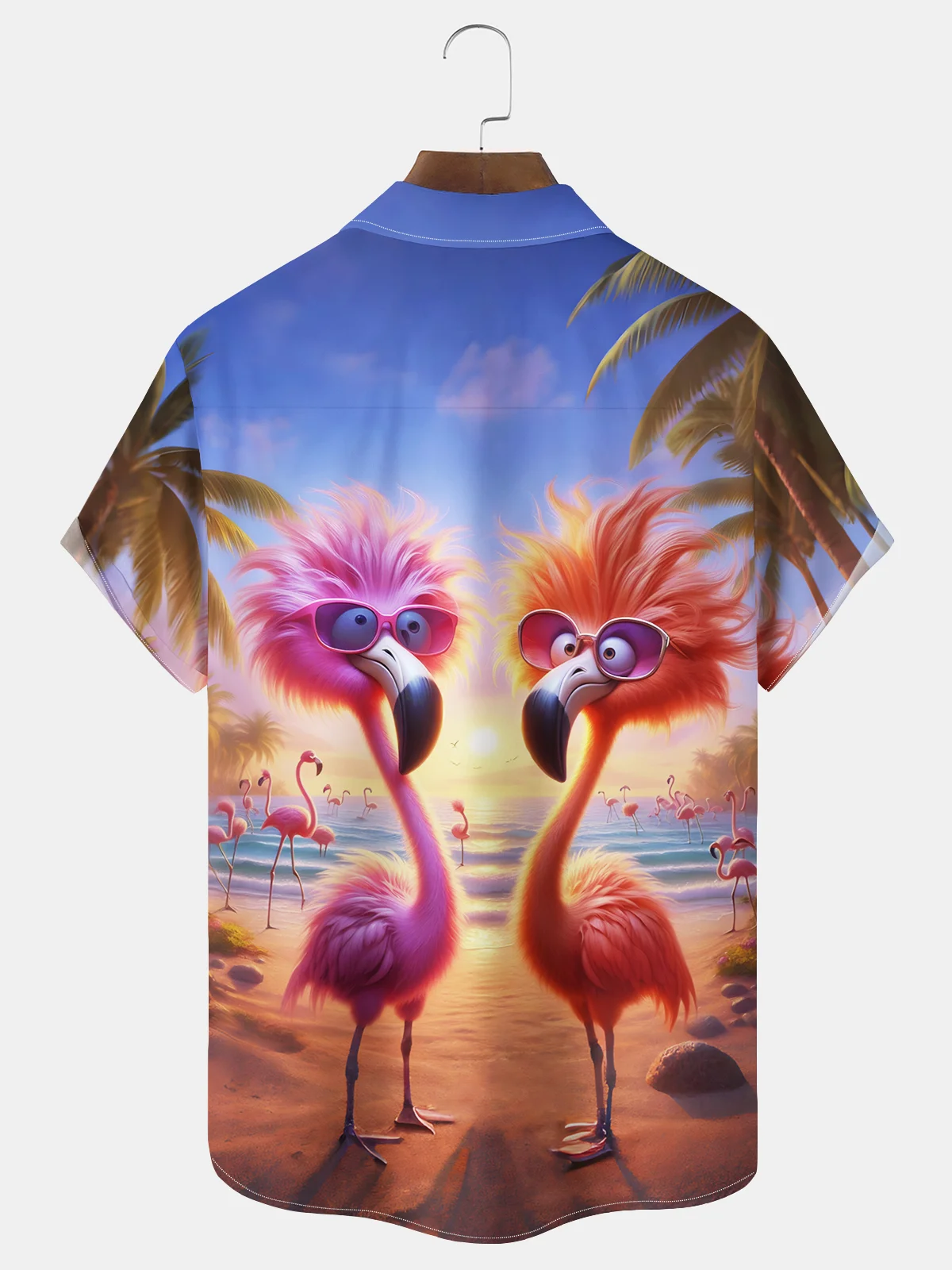 Royaura® Beach Resort Men's Hawaiian Shirt Flamingo Print Pocket Camping Shirt Big Tall