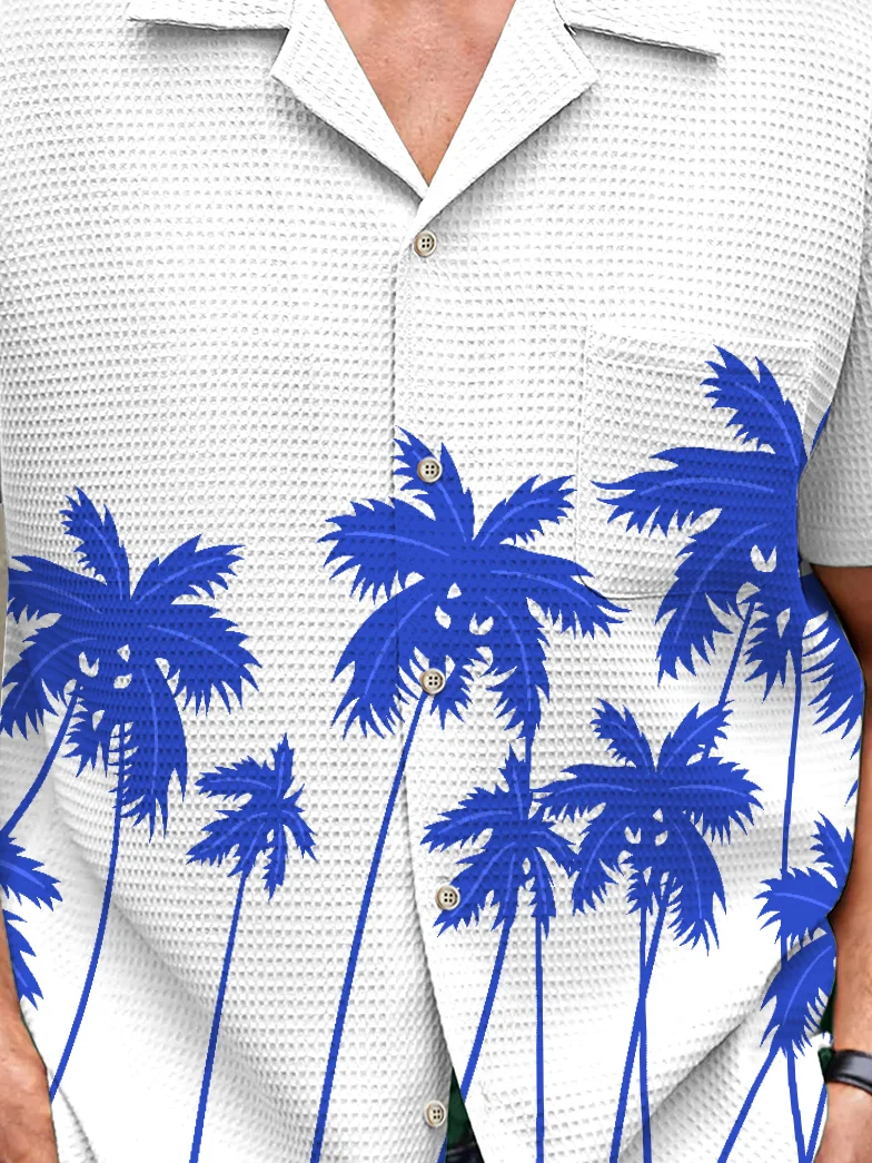 Royaura® Beach Resort Men's Hawaiian Shirt Coconut Tree Print Wrinkle Free Seersucker Stretch Pocket Camping Shirt Big Tall