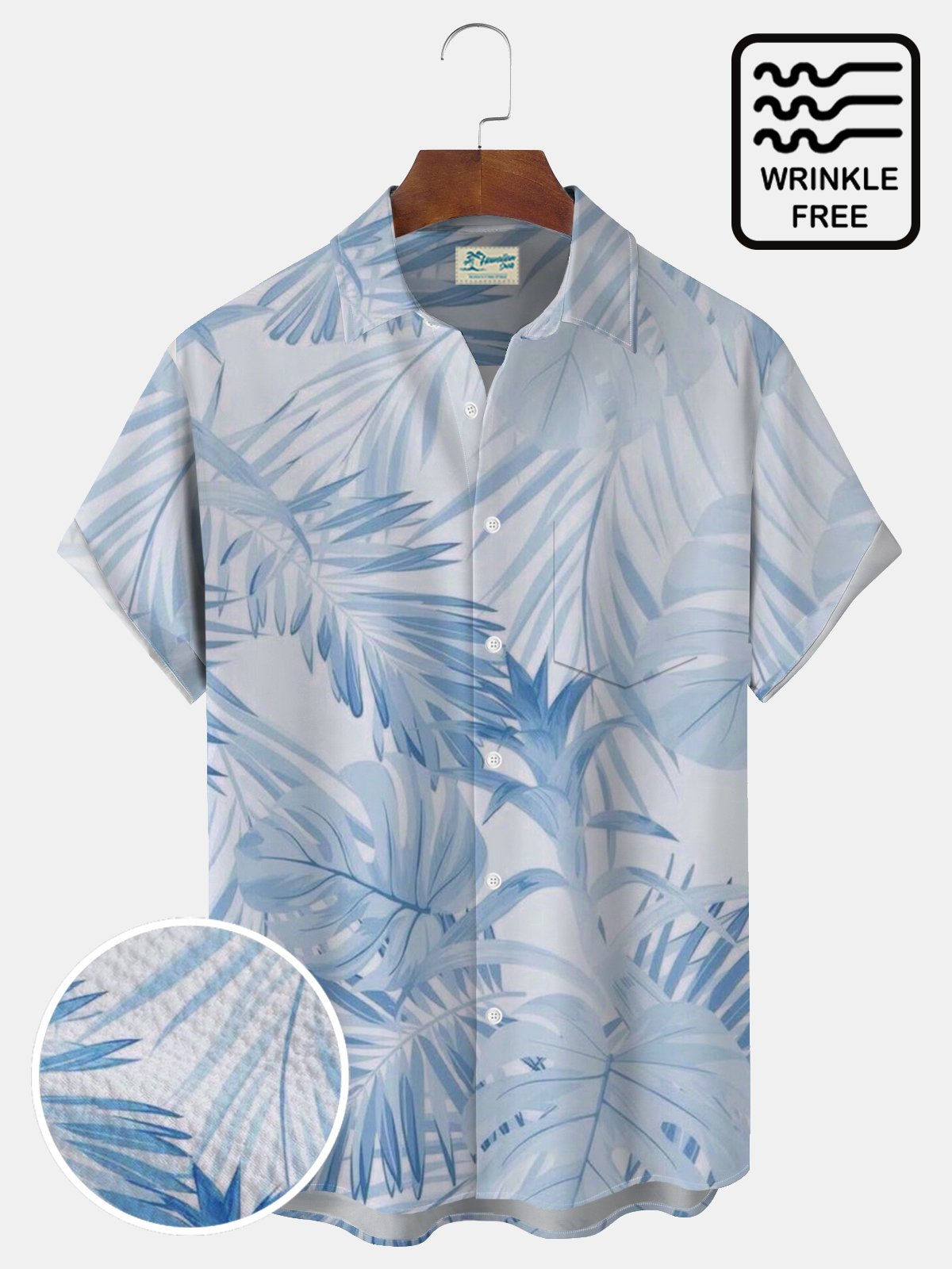 Royaura® Hawaiian Gradient Palm Leaf Print Men's Button Pocket Short Sleeve Shirt Big & Tall