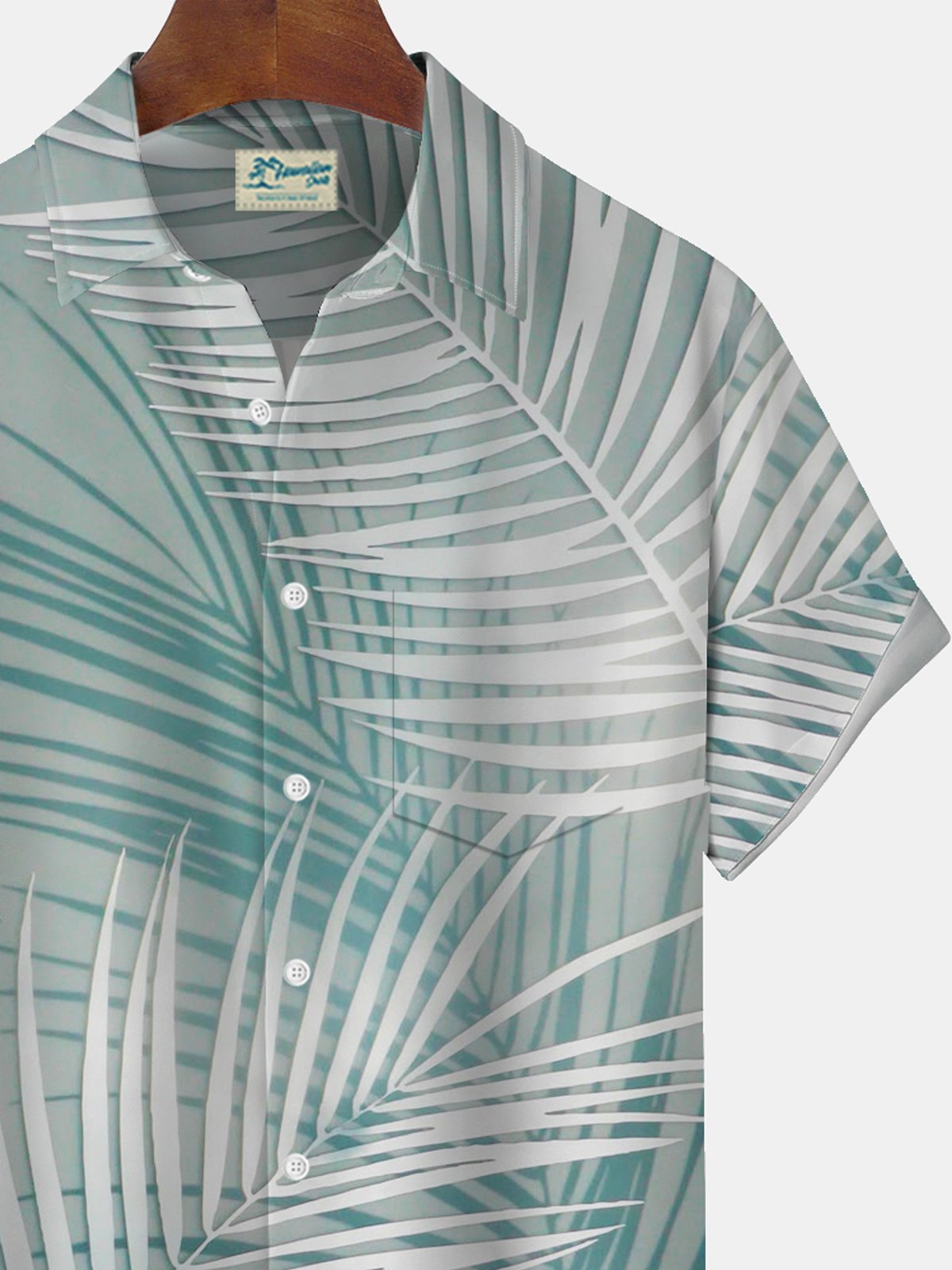 Royaura® Hawaiian Palm Leaf Gradient Print Men's Button Pocket Short Sleeve Shirt Big & Tall