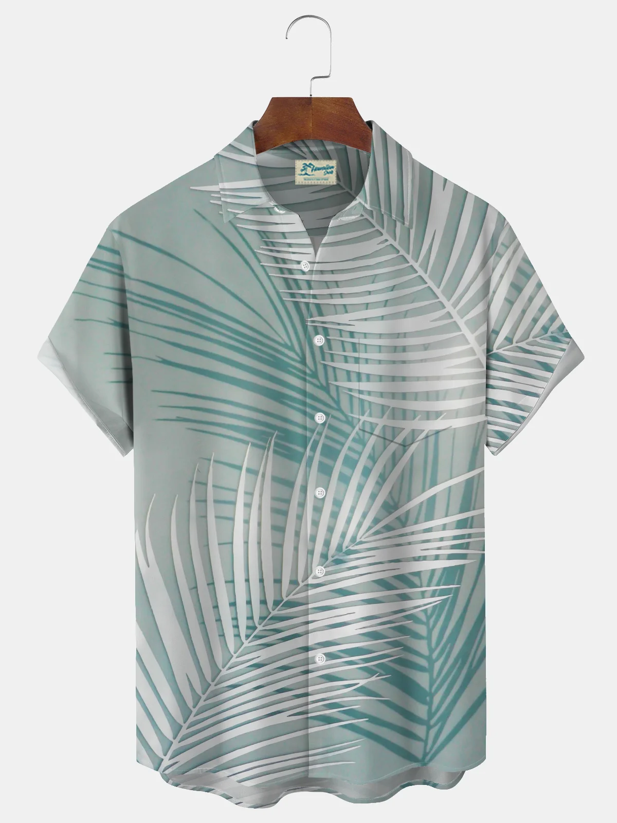 Royaura® Hawaiian Palm Leaf Gradient Print Men's Button Pocket Short Sleeve Shirt Big & Tall