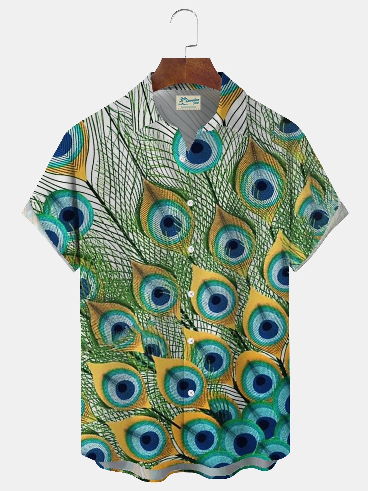 Royaura® Peacock Feather Print Men's Button Pocket Short Sleeve Shirt Big & Tall