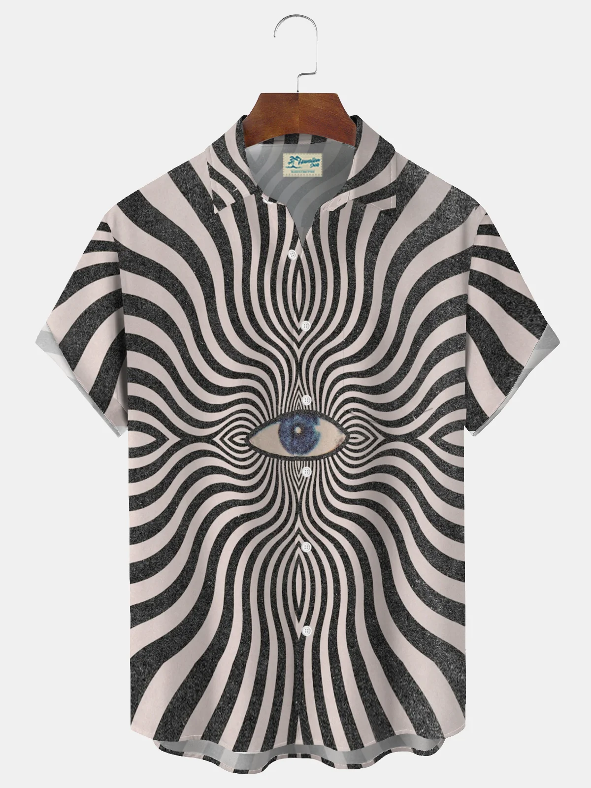 Royaura® Retro Abstract Art Eye 3D Vision Print Men's Button Pocket Short Sleeve Shirt Big & Tall