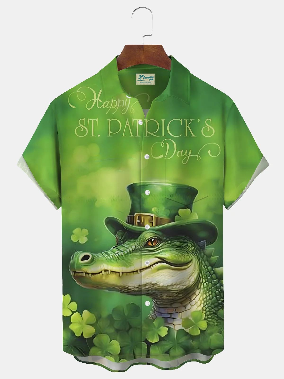 Royaura® St. Patrick's Day Crocodile Print Men's Button Pocket Short Sleeve Shirt Big & Tall