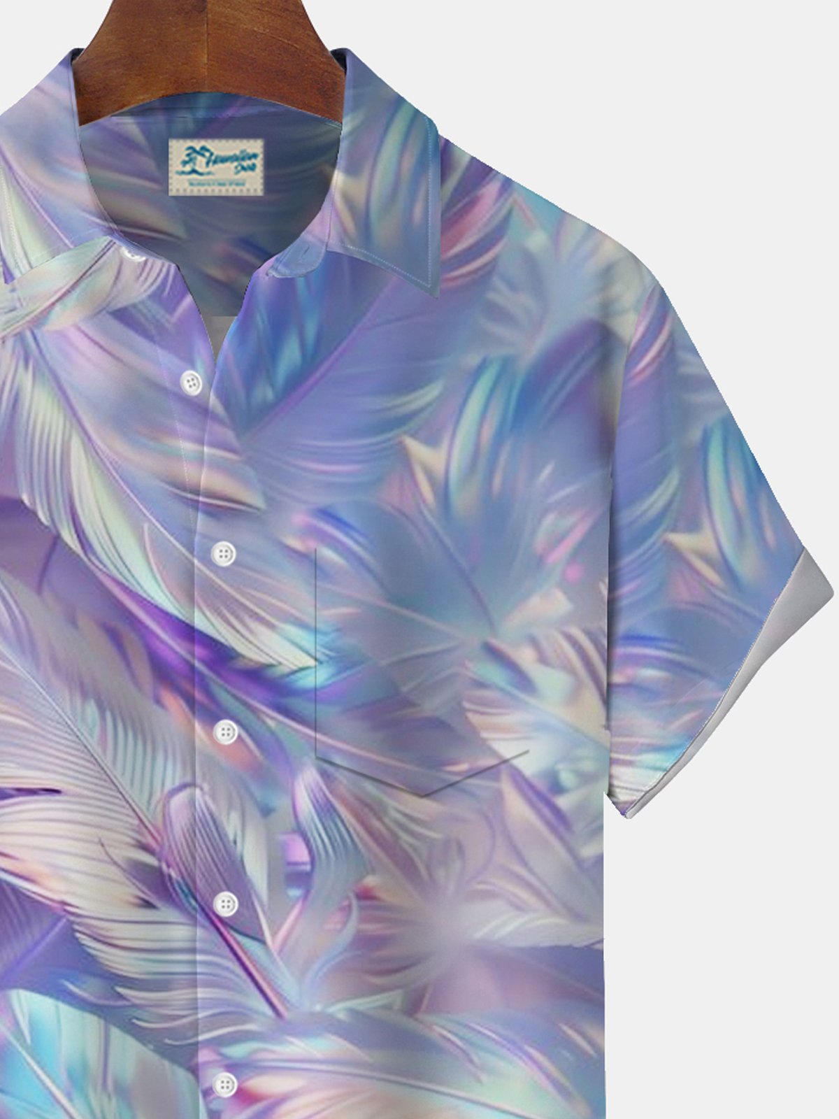 Royaura® Hawaiian Gradient Feather Print Men's Button Pocket Short Sleeve Shirt Big & Tall