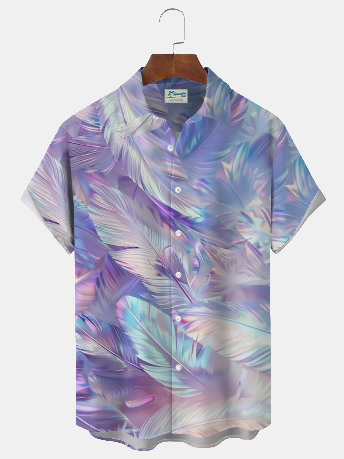 Royaura® Hawaiian Gradient Feather Print Men's Button Pocket Short Sleeve Shirt Big & Tall