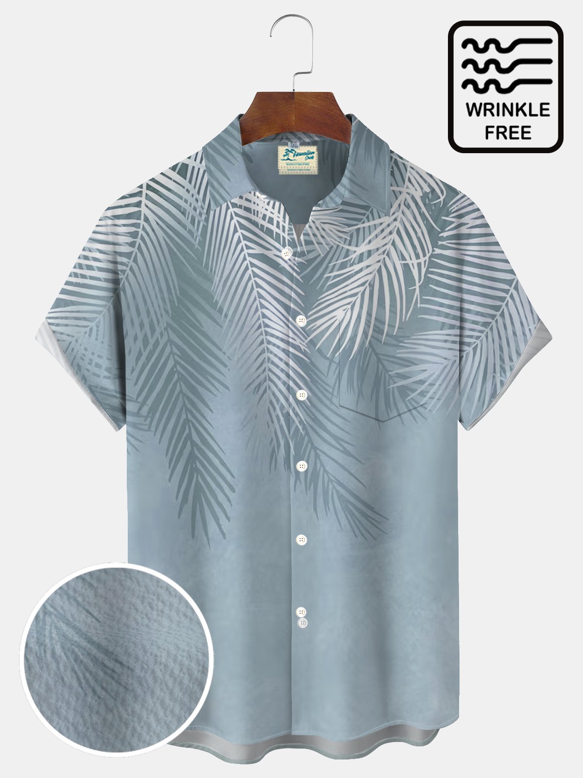 Royaura® Hawaiian Palm Leaf Gradient Print Men's Button Pocket Short Sleeve Shirt Big & Tall